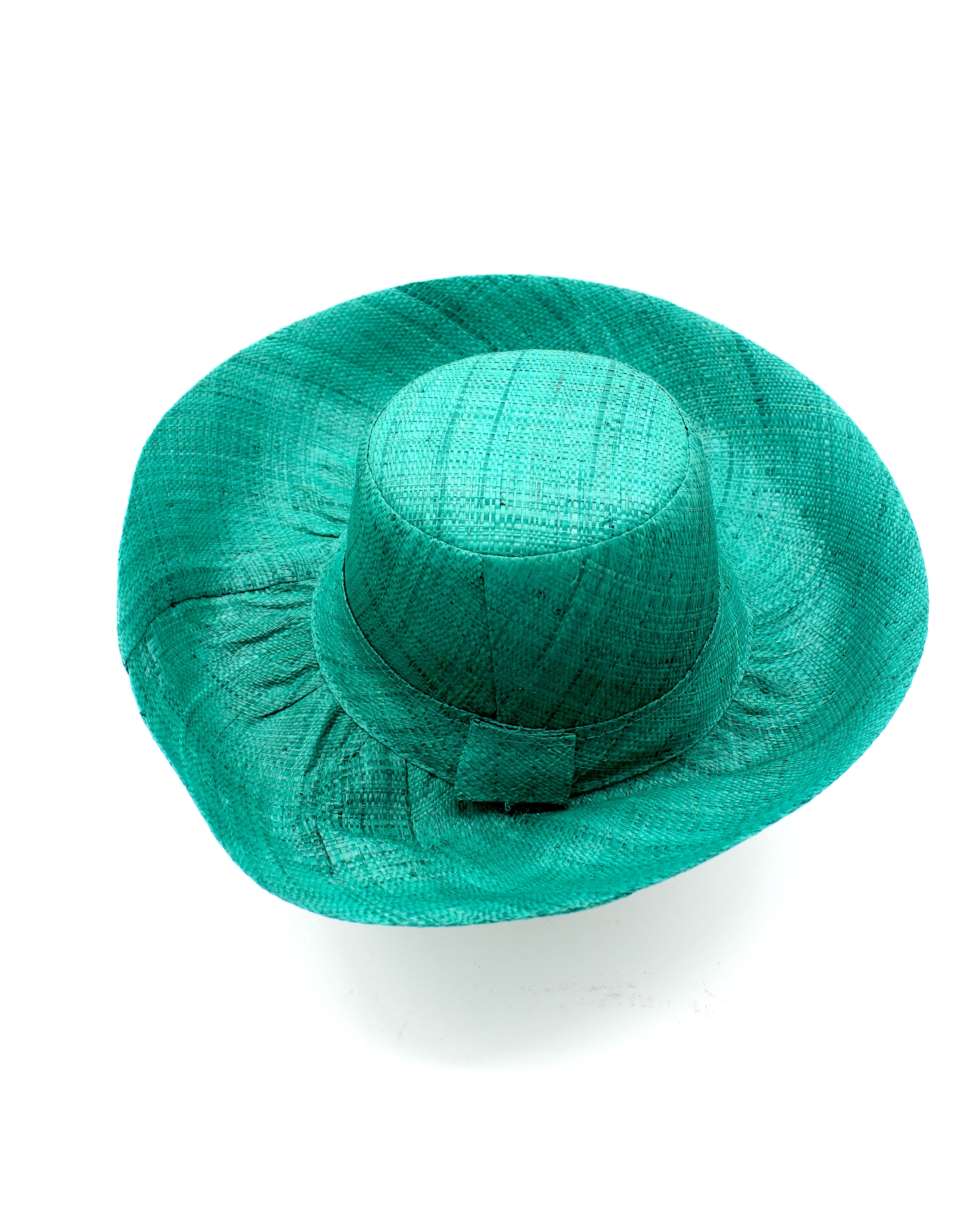 Monica 5" & 7" Wide Brim Teal Packable Straw Sun Hat handmade loomed raffia in a solid hue of teal dark/green/blue lightweight malleable flexible sun protection hat - Shebobo