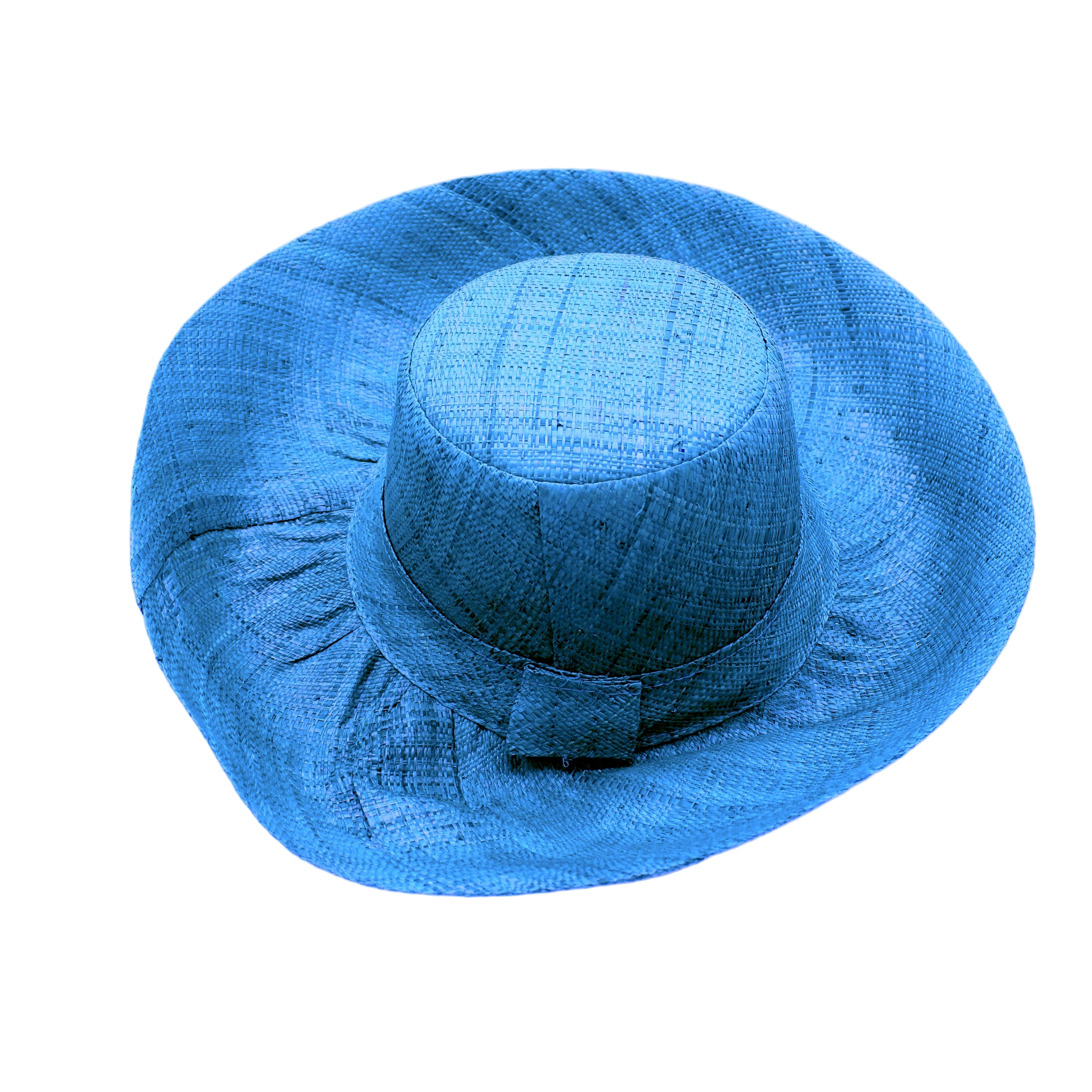 Monica 5" & 7" Wide Brim Turquoise Packable Straw Sun Hat handmade loomed raffia in a solid hue of turquoise blue lightweight malleable flexible sun protection hat - Shebobo