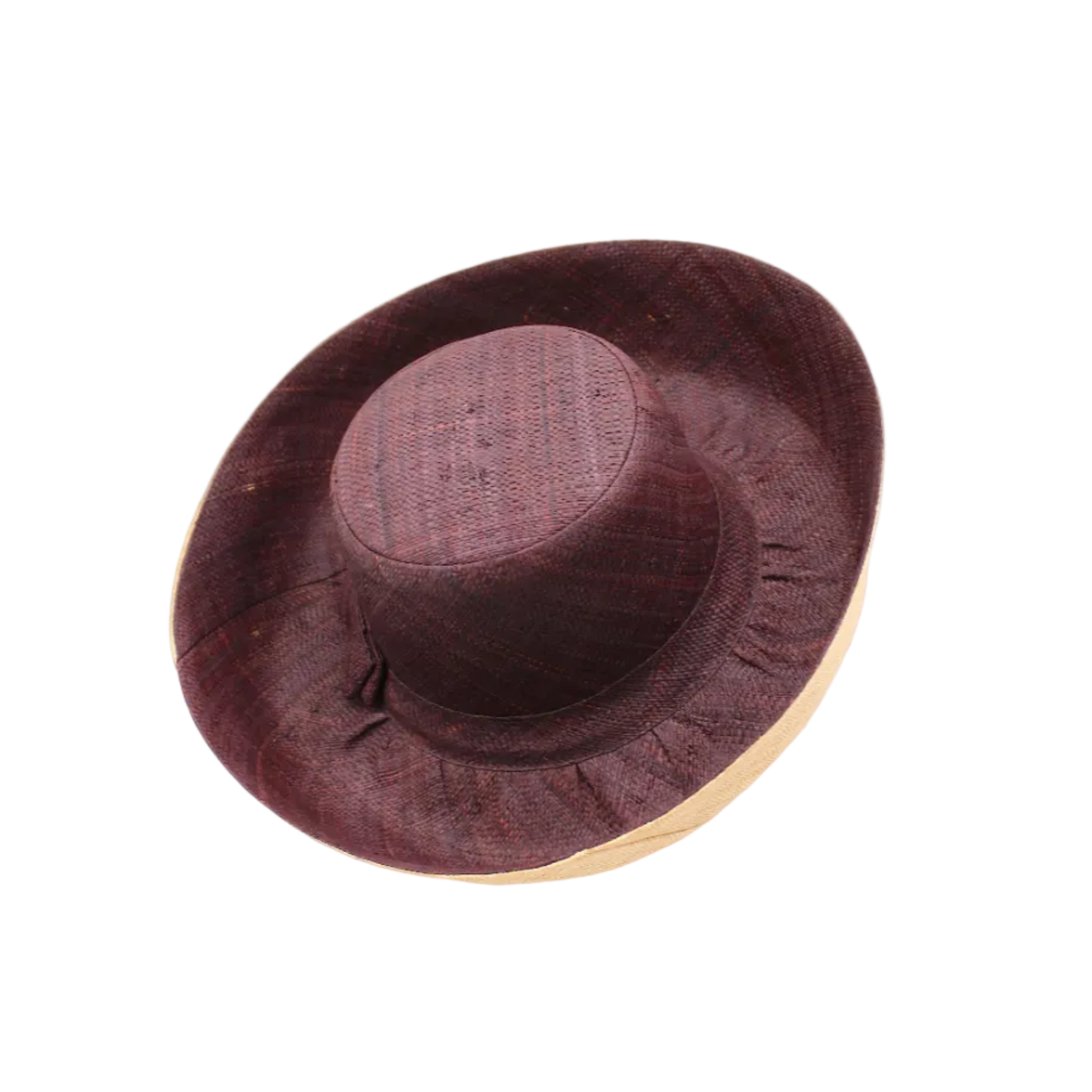 Monica 5" & 7" Wide Brim Two Tone Espresso Packable Straw Sun Hat handmade loomed raffia color block pattern of the top half Espresso dark/chocolate/brown and the bottom half natural straw color - Shebobo