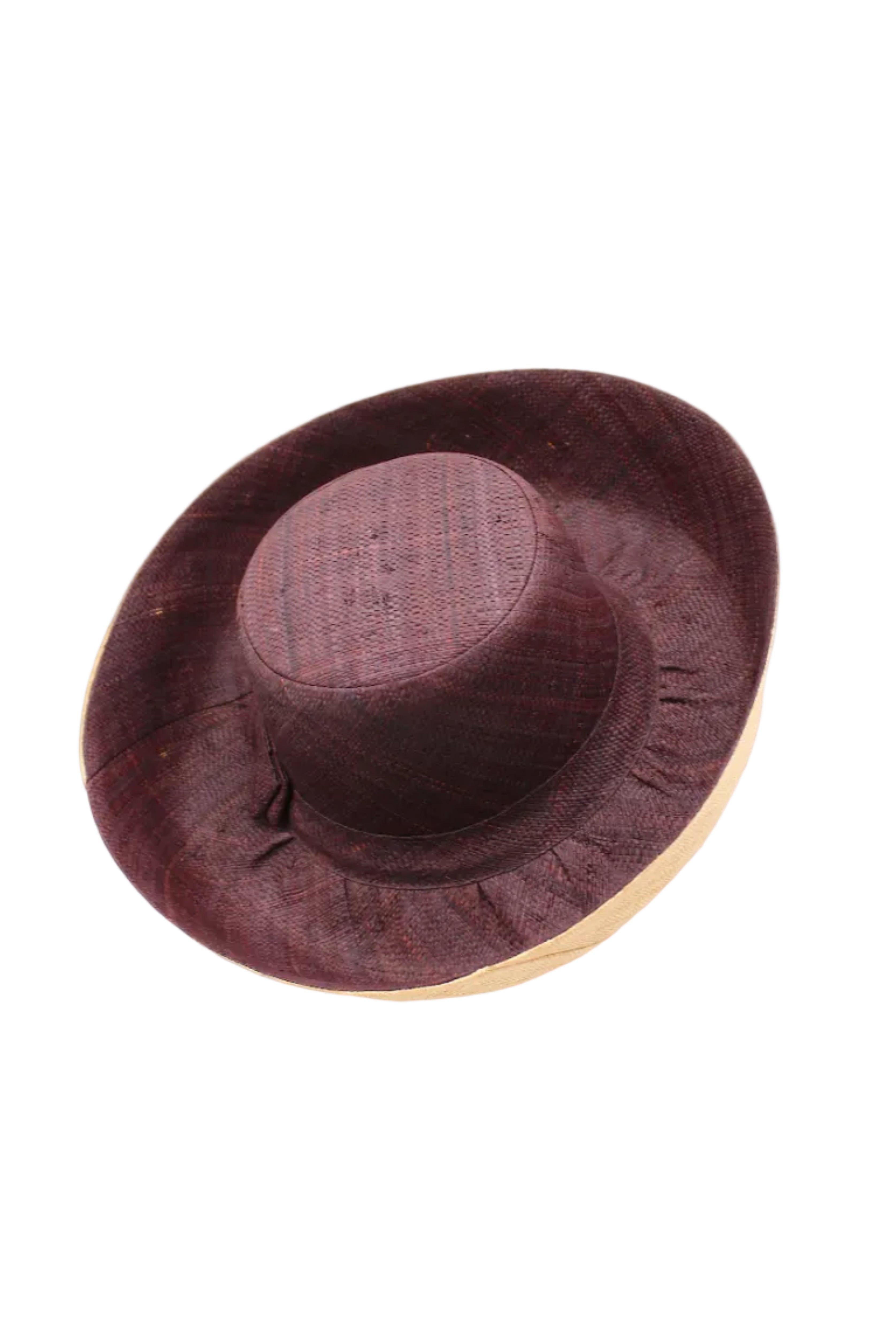 Monica 5" & 7" Wide Brim Two Tone Espresso Packable Straw Sun Hat handmade loomed raffia color block pattern of the top half Espresso dark/chocolate/brown and the bottom half natural straw color - Shebobo