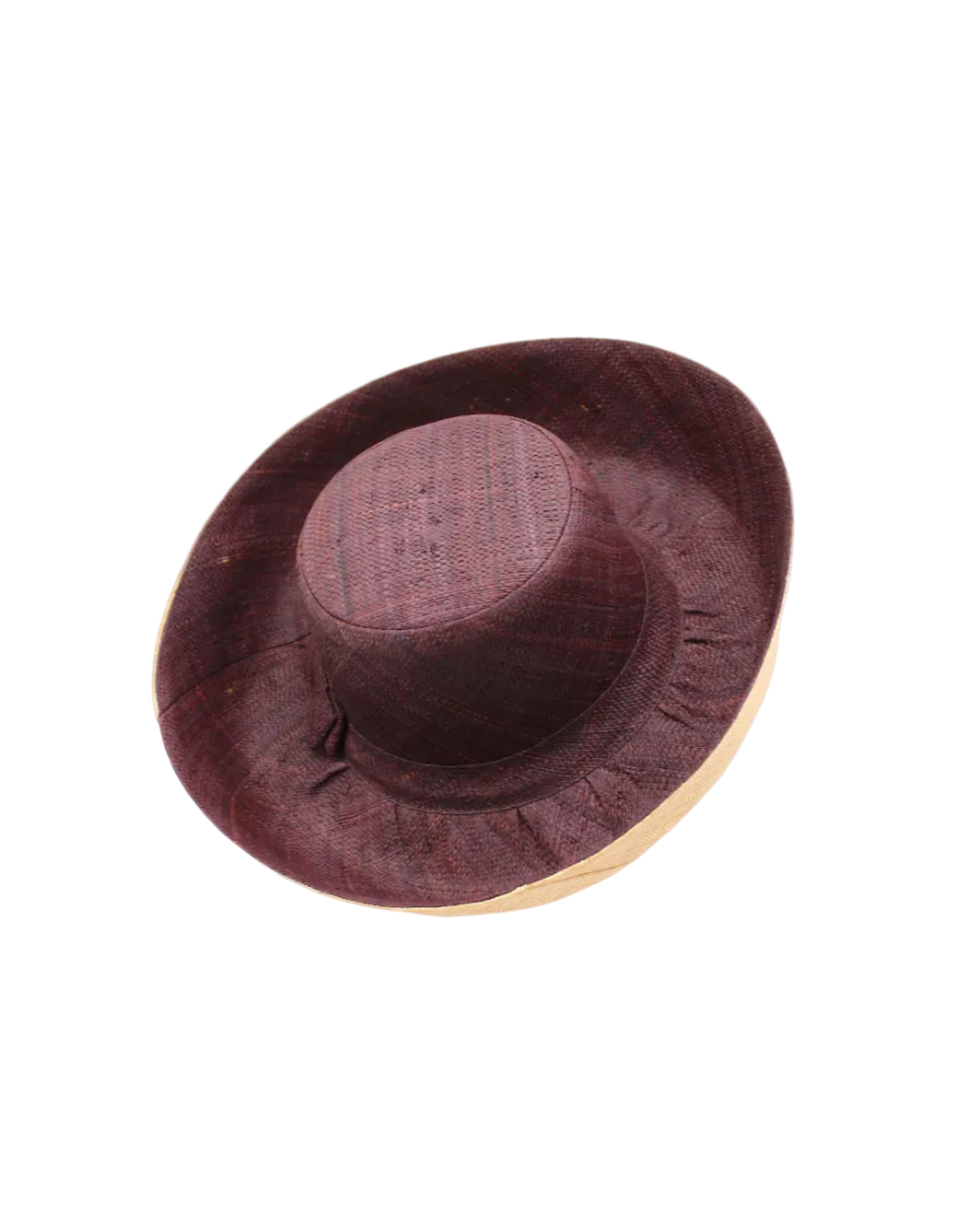 Monica 5" & 7" Wide Brim Two Tone Espresso Packable Straw Sun Hat handmade loomed raffia color block pattern of the top half Espresso dark/chocolate/brown and the bottom half natural straw color - Shebobo