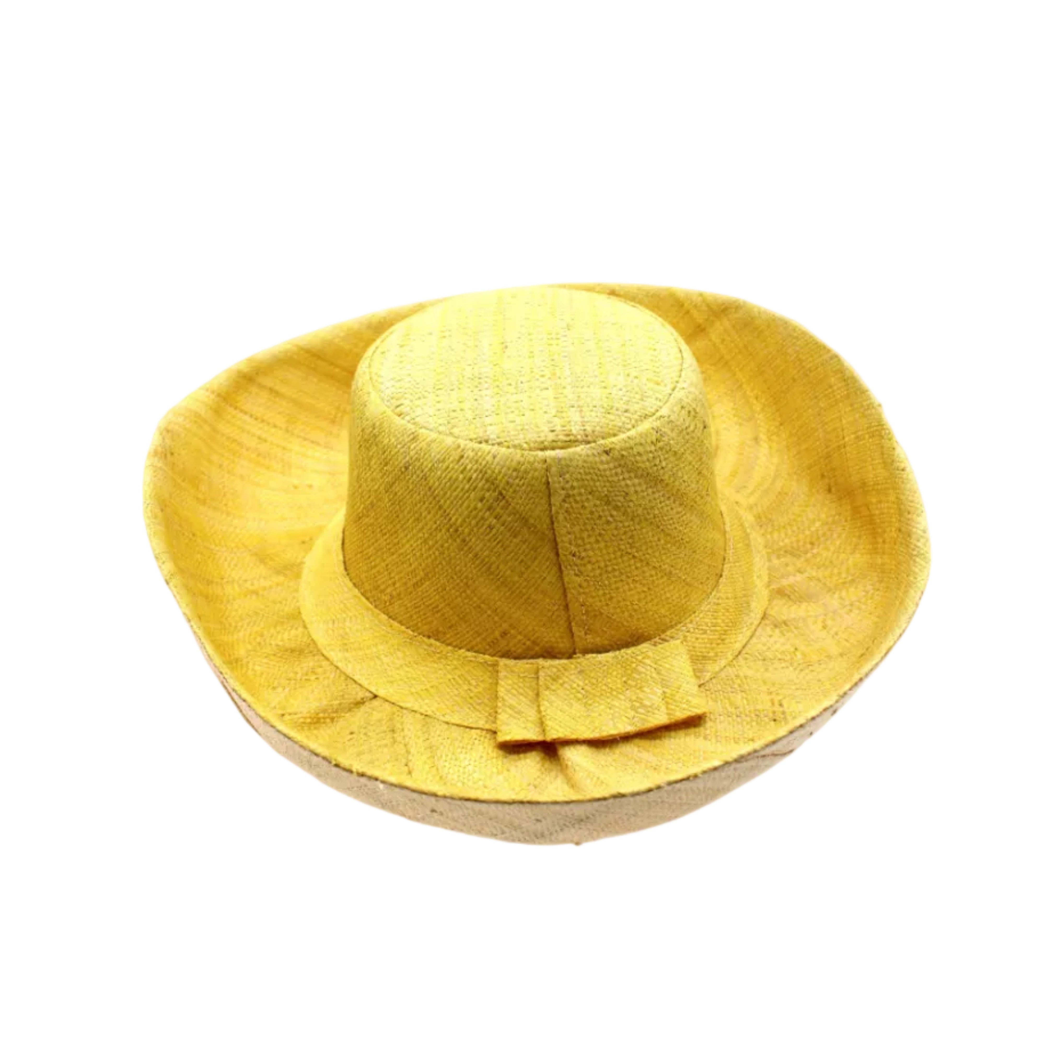 Monica 5" & 7" Brim Two Tone Butter Straw Hat handmade loomed raffia color block pattern of the top half butter/light yellow and the bottom half natural straw color - Shebobo