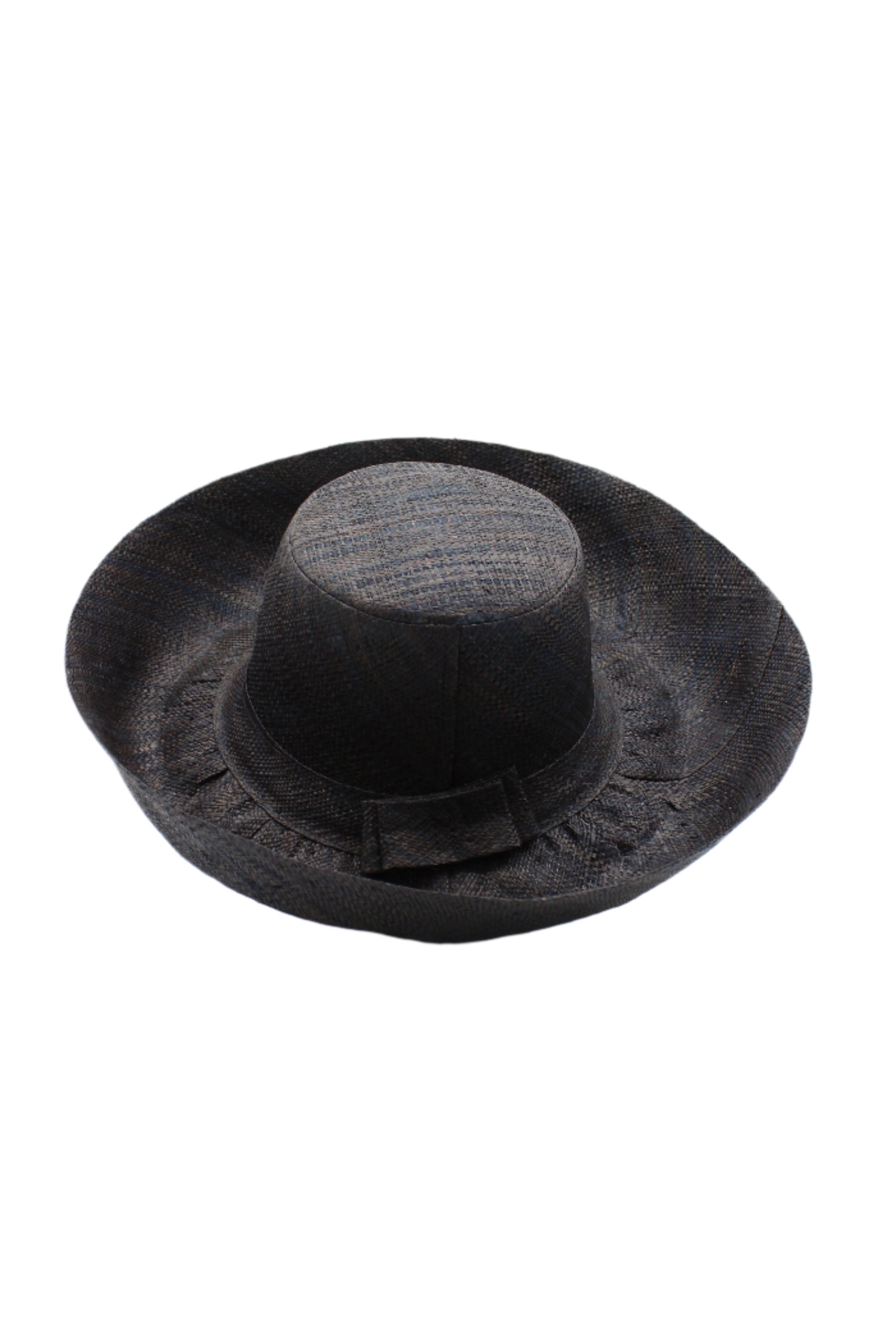 Monica 5" & 7" Wide Brim Black Packable Straw Sun Hat handmade loomed raffia in a solid hue of black lightweight malleable flexible sun protection hat - Shebobo