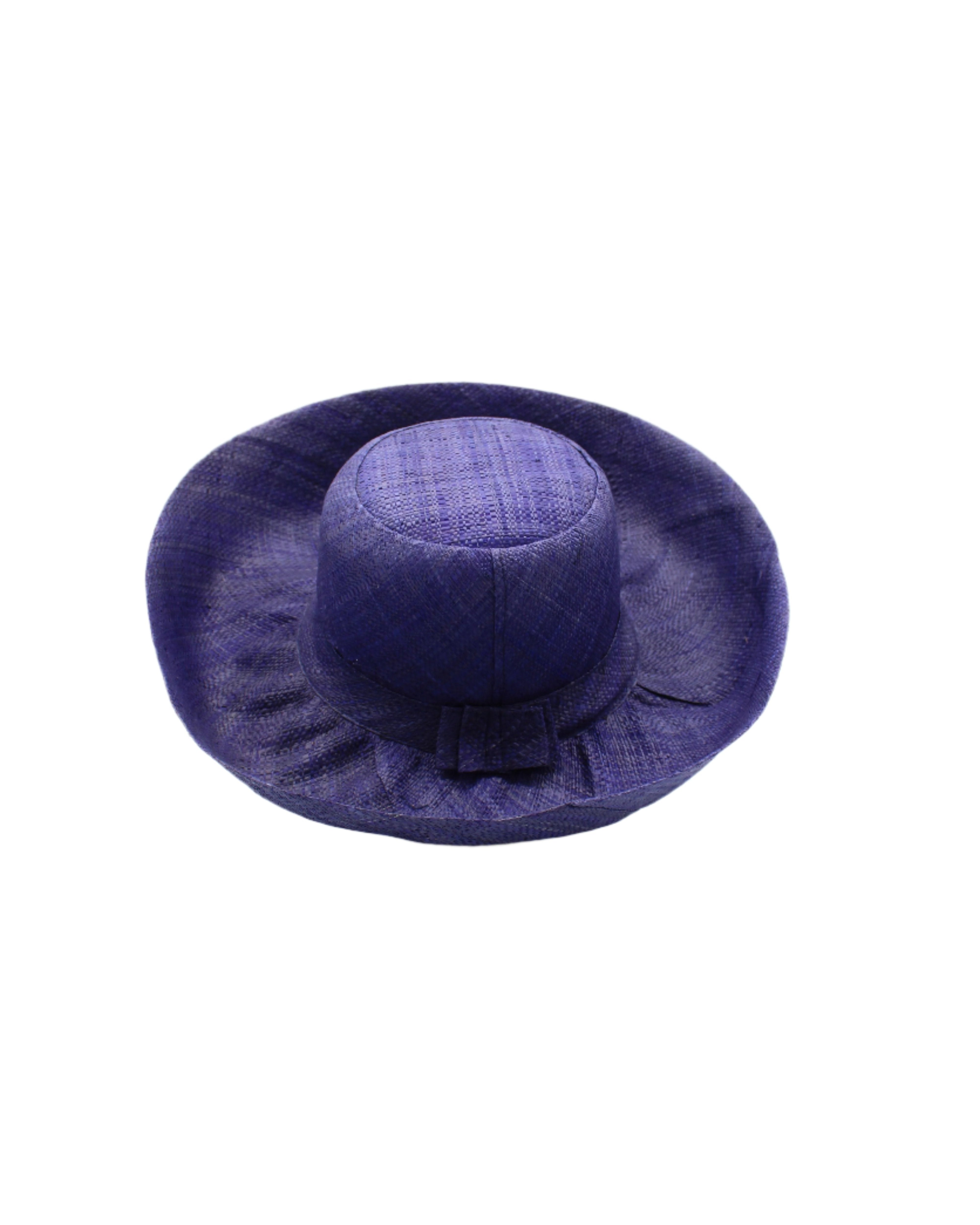 Monica 5" & 7" Wide Brim Blue Packable Straw Sun Hat handmade loomed raffia in a solid hue of blue lightweight malleable flexible sun protection hat - Shebobo