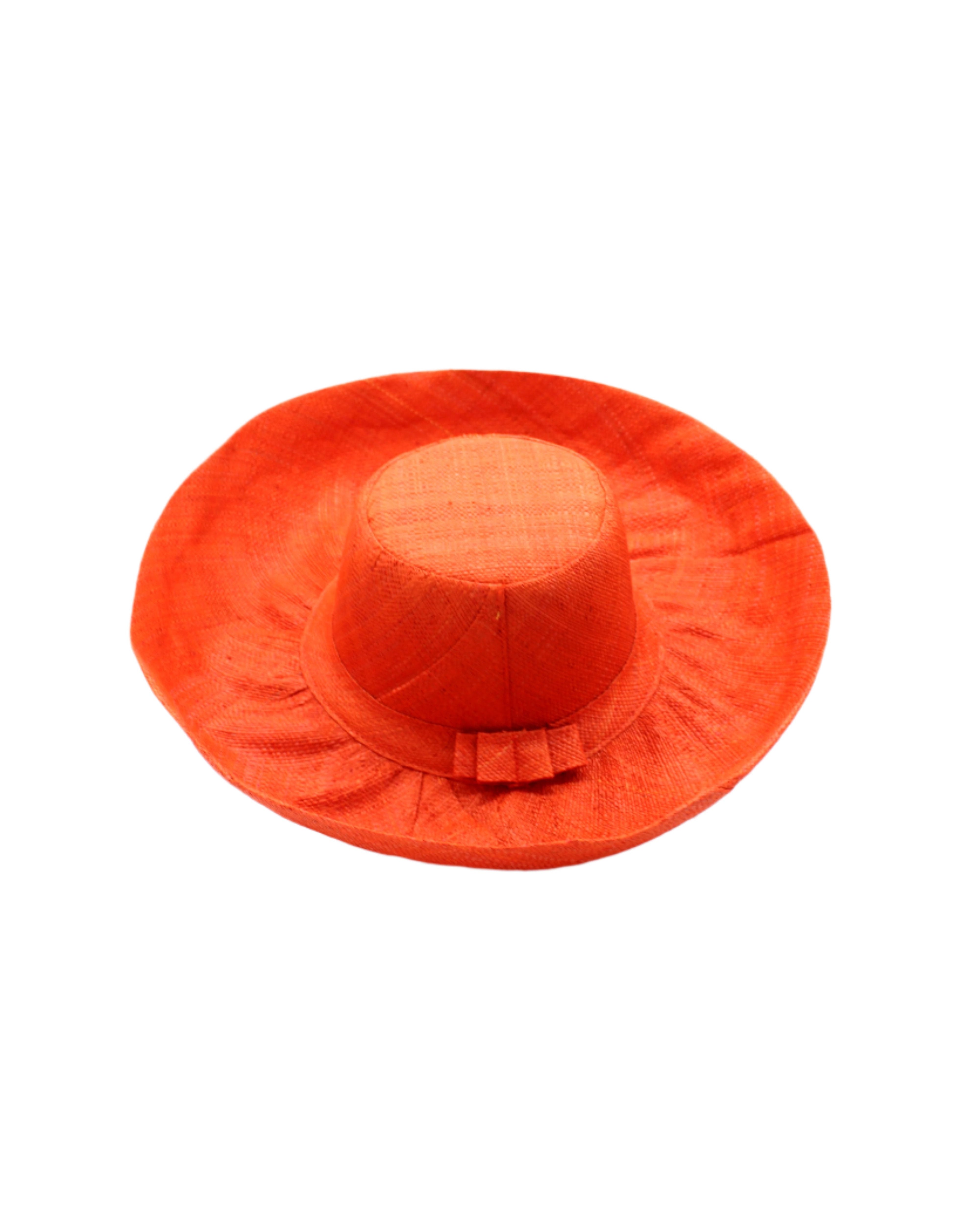 Monica 5" & 7" Wide Brim Coral Solid Color Packable Straw Sun Hat handmade loomed raffia in a solid hue of coral orange/red - Shebobo