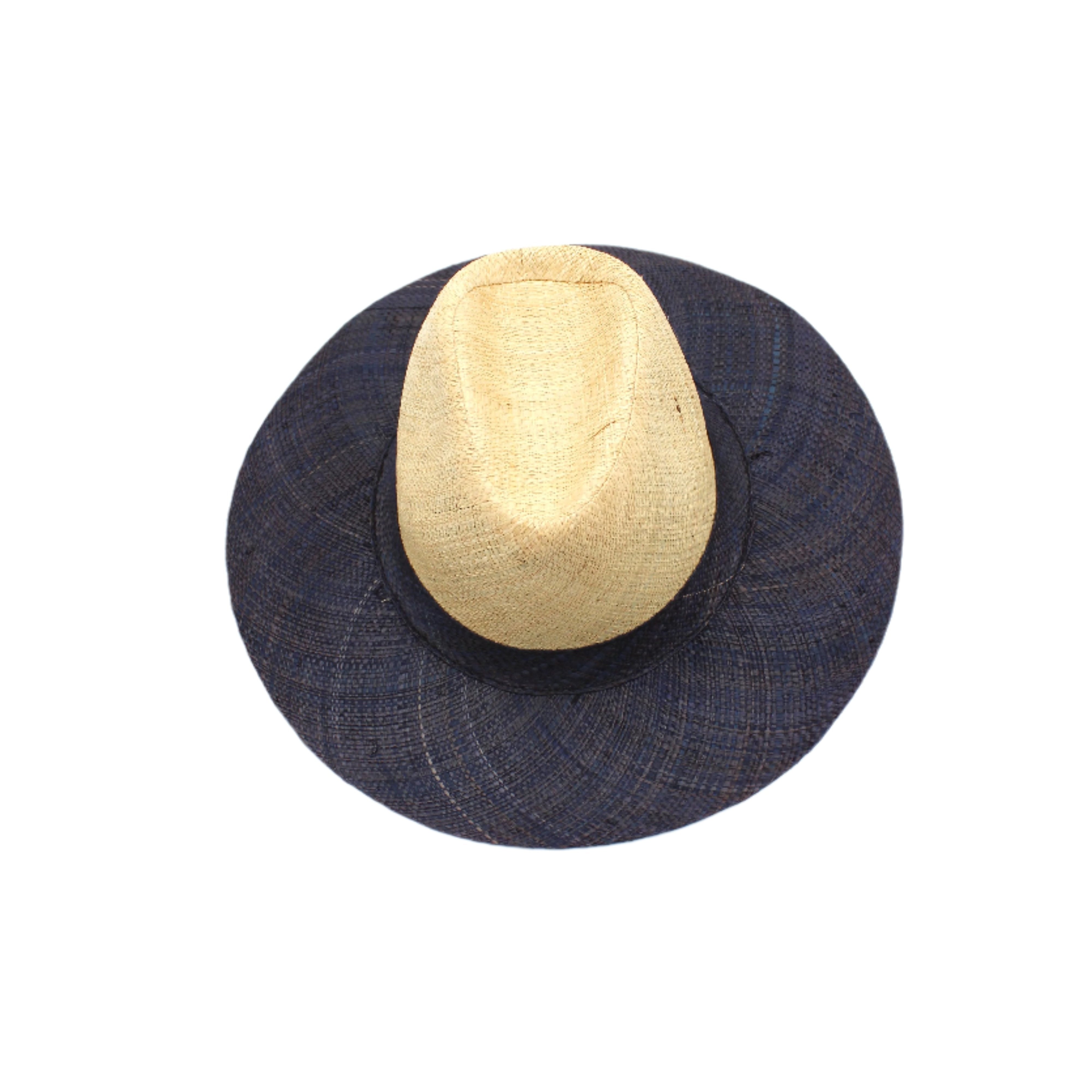 Riley 3" Brim Panama Unisex Two Tone Straw Hats handmade loomed raffia palm fiber in a solid hue of natural straw color on the crown and solid black on the brim with matching attached hat band lightweight breathable uv/sun protection straw sun hat - Shebobo