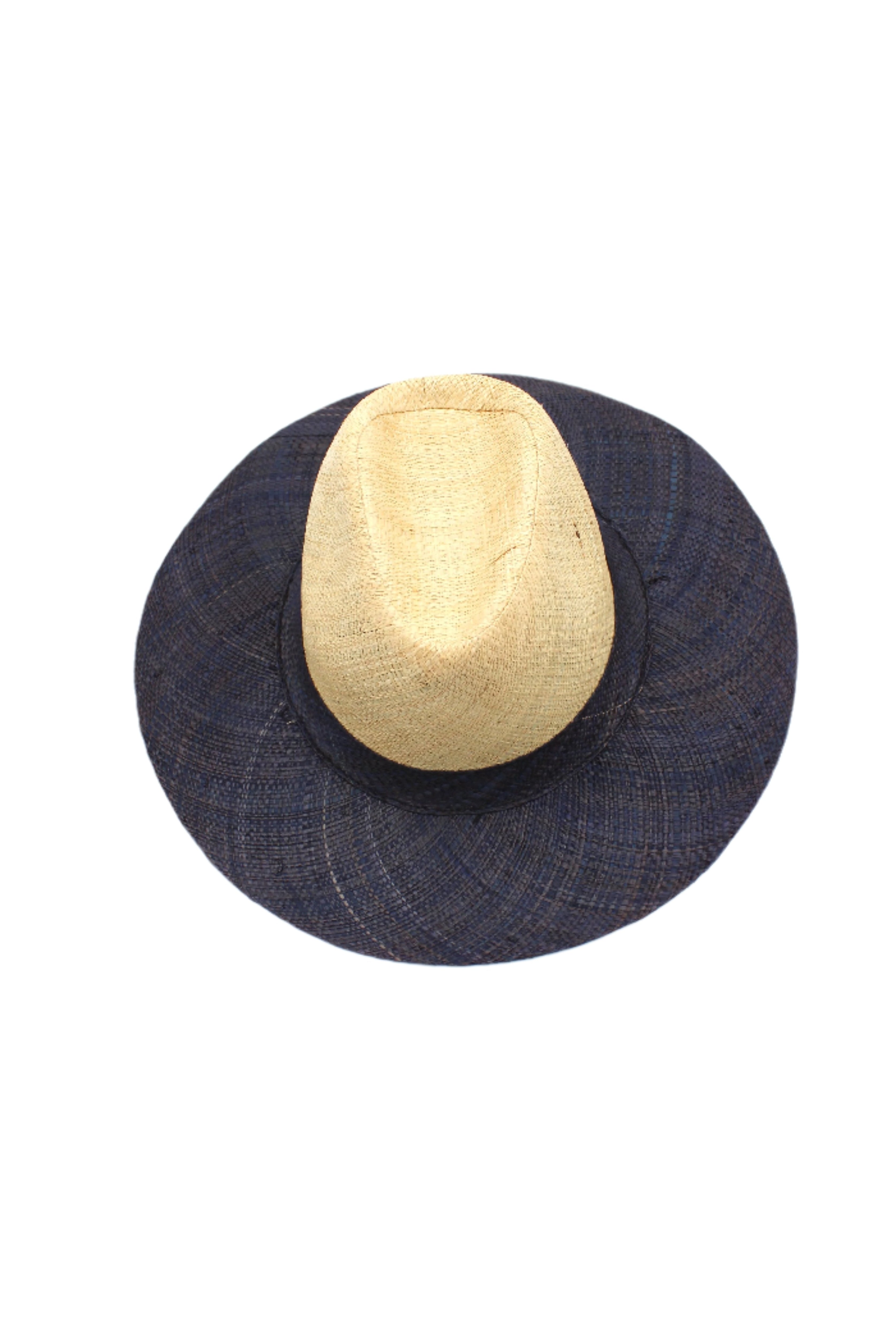 Riley 3" Brim Panama Unisex Two Tone Straw Hats handmade loomed raffia palm fiber in a solid hue of natural straw color on the crown and solid black on the brim with matching attached hat band lightweight breathable uv/sun protection straw sun hat - Shebobo