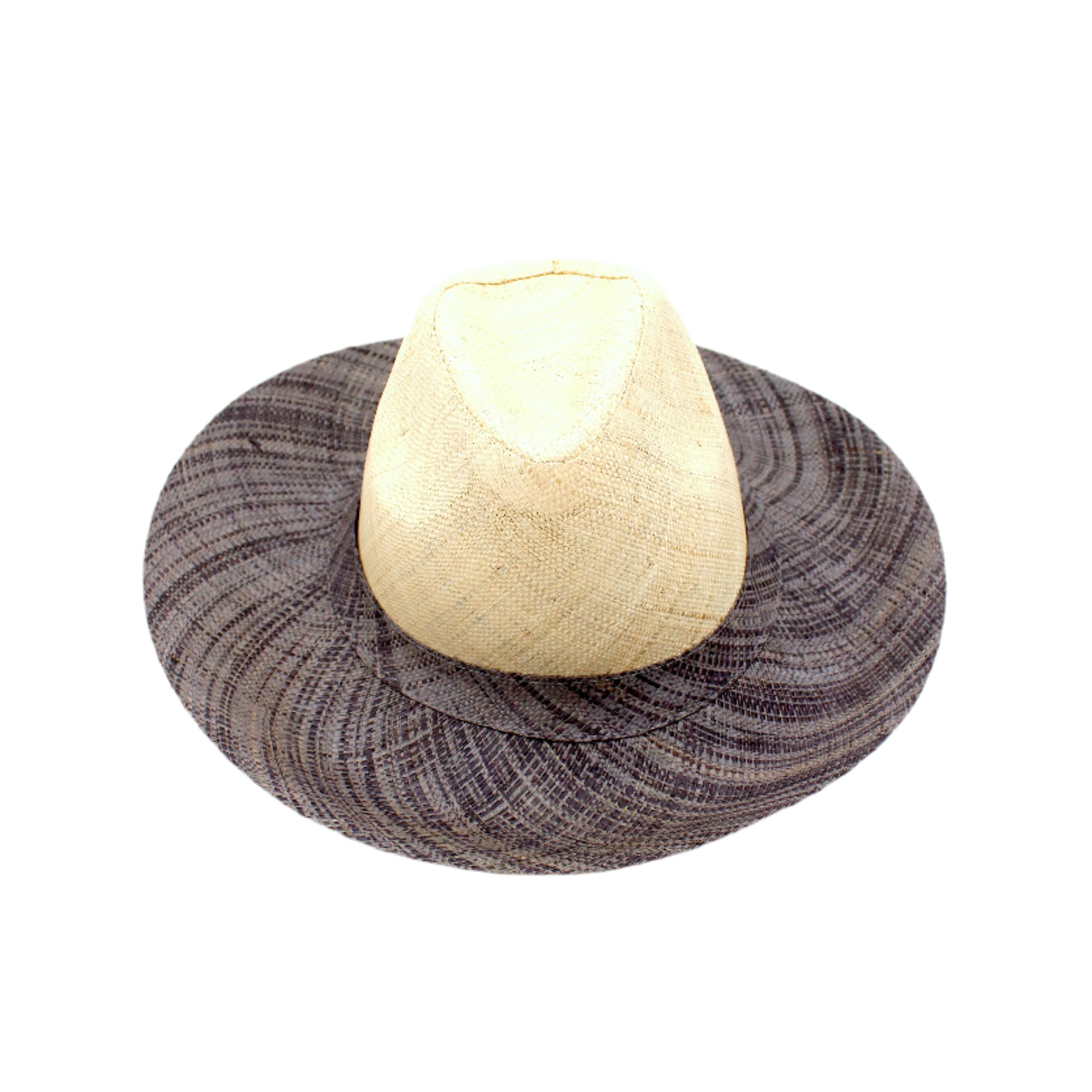 Riley 3" Brim Panama Unisex Two Tone Straw Hats handmade loomed raffia palm fiber in a solid hue of natural straw color on the crown and solid grey on the brim with matching attached hat band lightweight breathable uv/sun protection straw sun hat - Shebobo