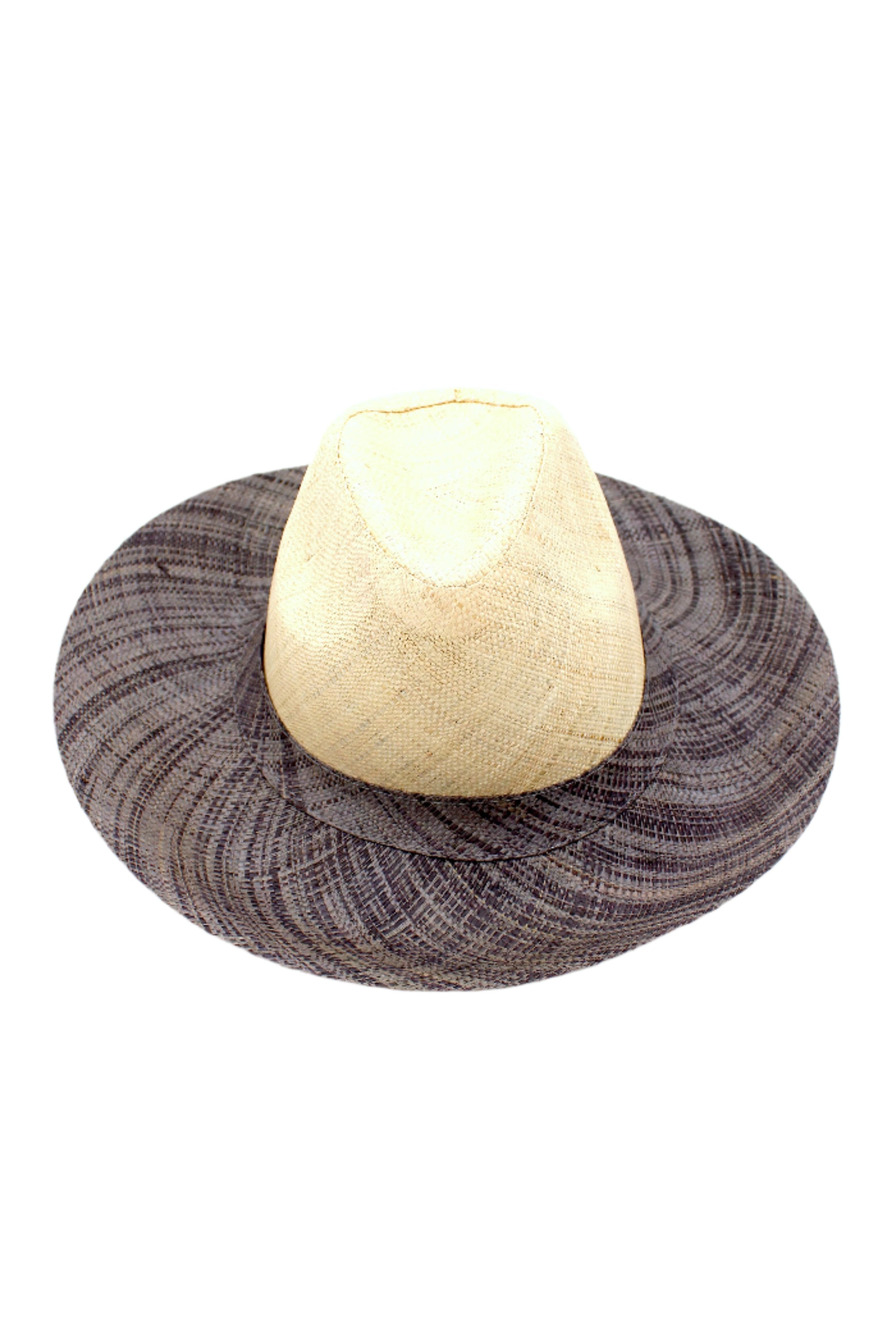 Riley 3" Brim Panama Unisex Two Tone Straw Hats handmade loomed raffia palm fiber in a solid hue of natural straw color on the crown and solid grey on the brim with matching attached hat band lightweight breathable uv/sun protection straw sun hat - Shebobo