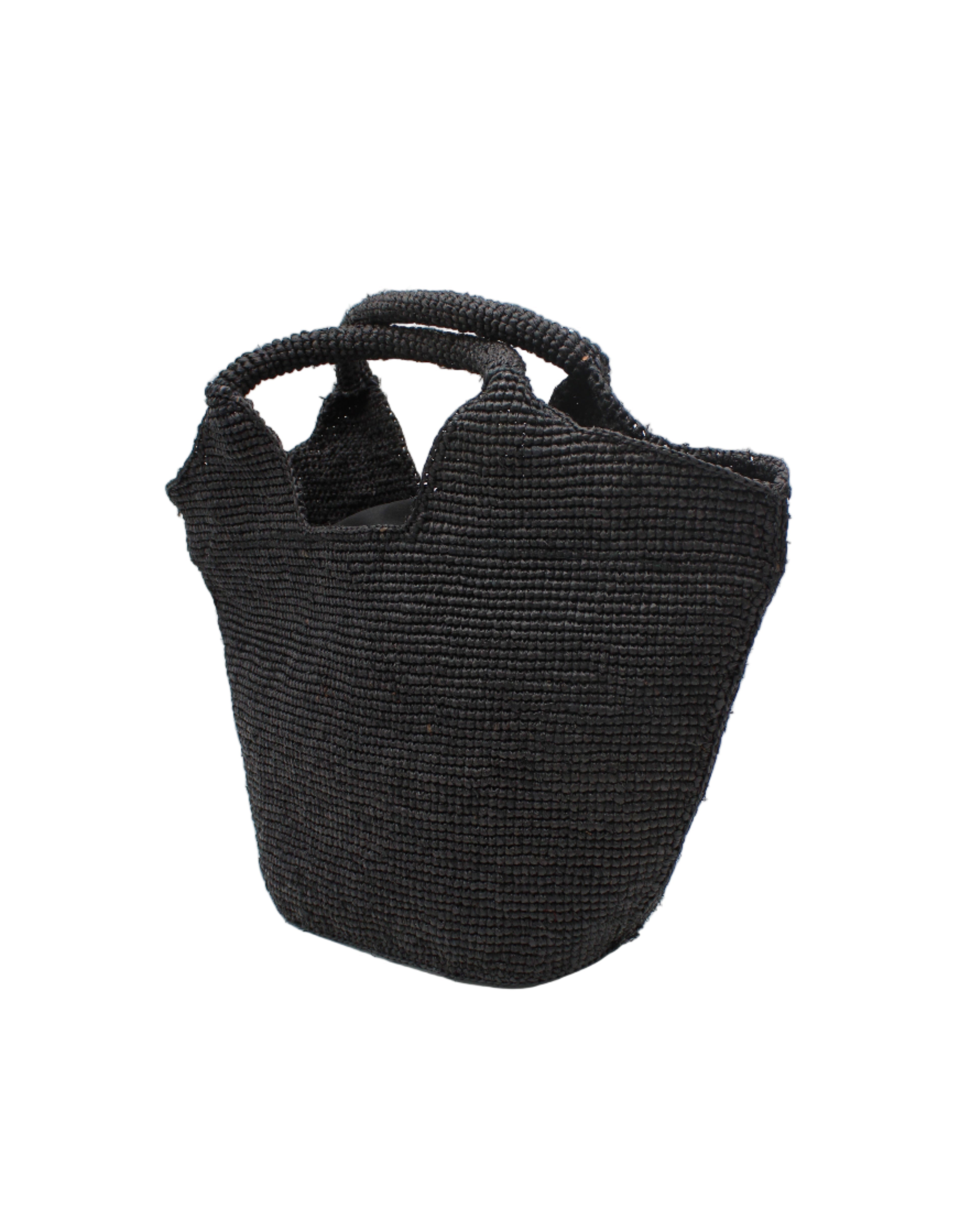 Side view Side view St. Tropez Heart Shaped Crochet Straw Basket Handbag handmade crochet natural raffia palm fiber in a solid hue of Black with a subtle link texture beach bag shoulder bag - Shebobo