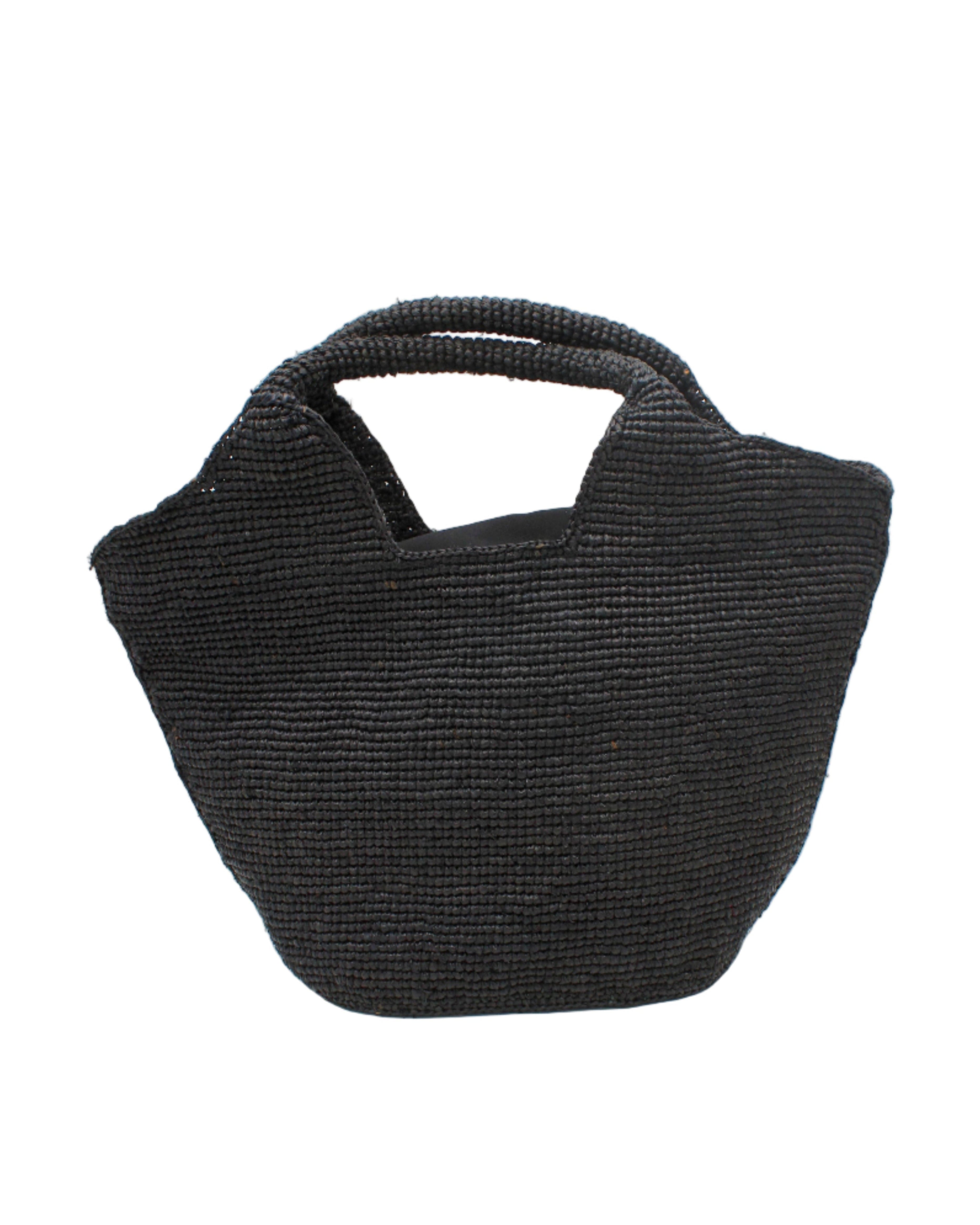St. Tropez Heart Shaped Crochet Straw Basket Handbag handmade crochet natural raffia palm fiber in a solid hue of Black with a subtle link texture beach bag shoulder bag - Shebobo