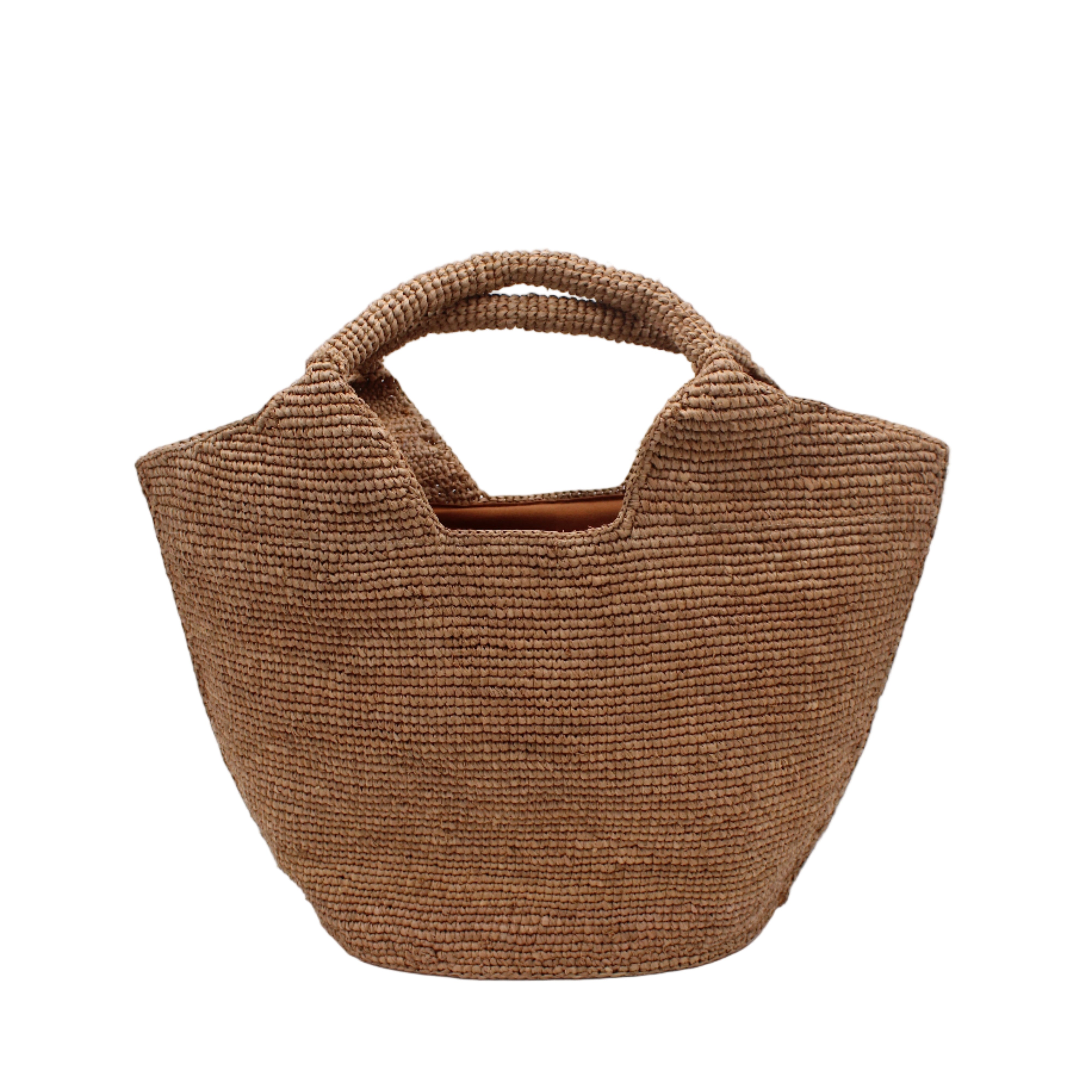 St. Tropez Heart Shaped Crochet Straw Basket Handbag handmade crochet natural raffia palm fiber in a solid hue of cappuccino tea/light/brown with a subtle link texture beach bag shoulder bag - Shebobo