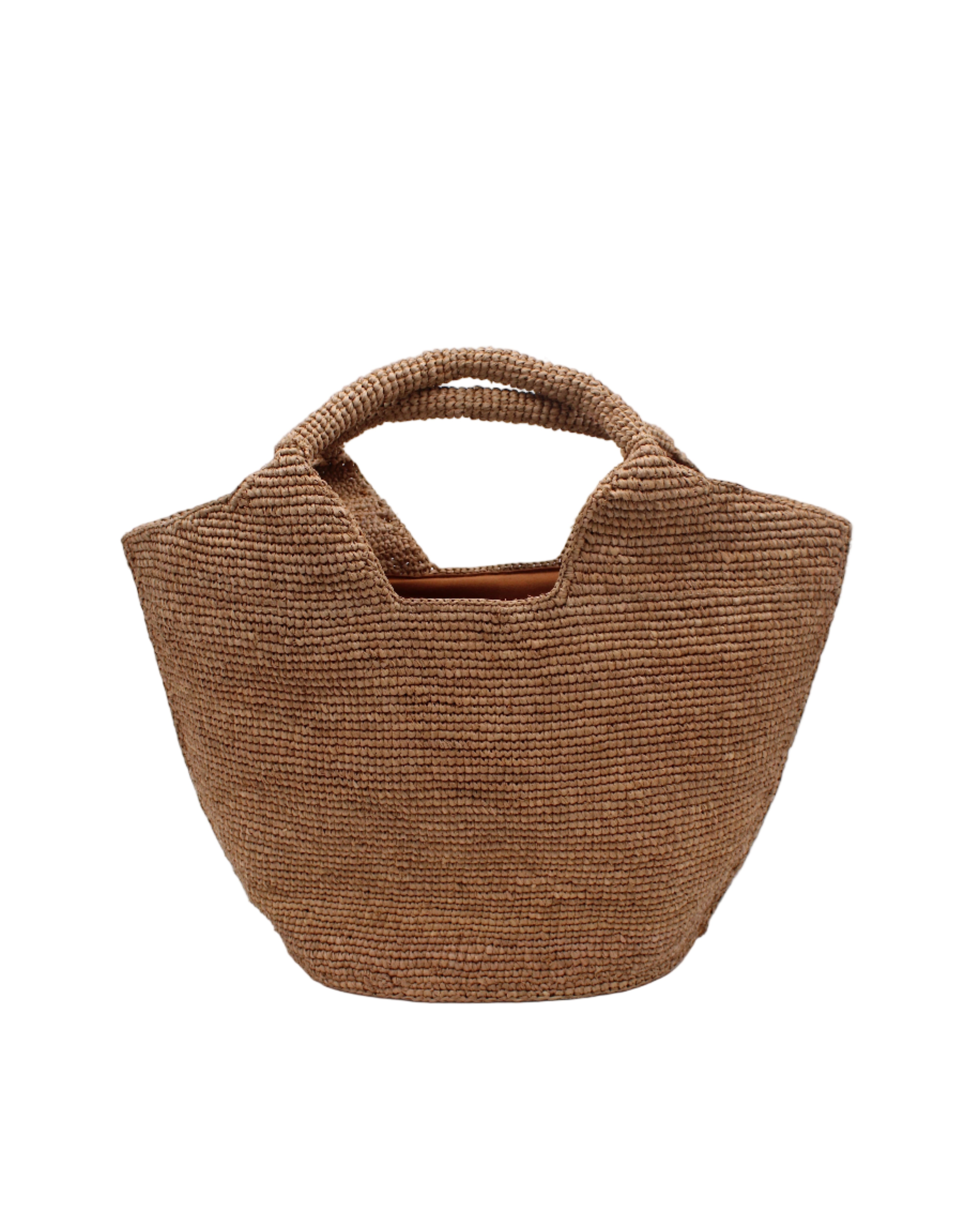 St. Tropez Heart Shaped Crochet Straw Basket Handbag handmade crochet natural raffia palm fiber in a solid hue of cappuccino tea/light/brown with a subtle link texture beach bag shoulder bag - Shebobo