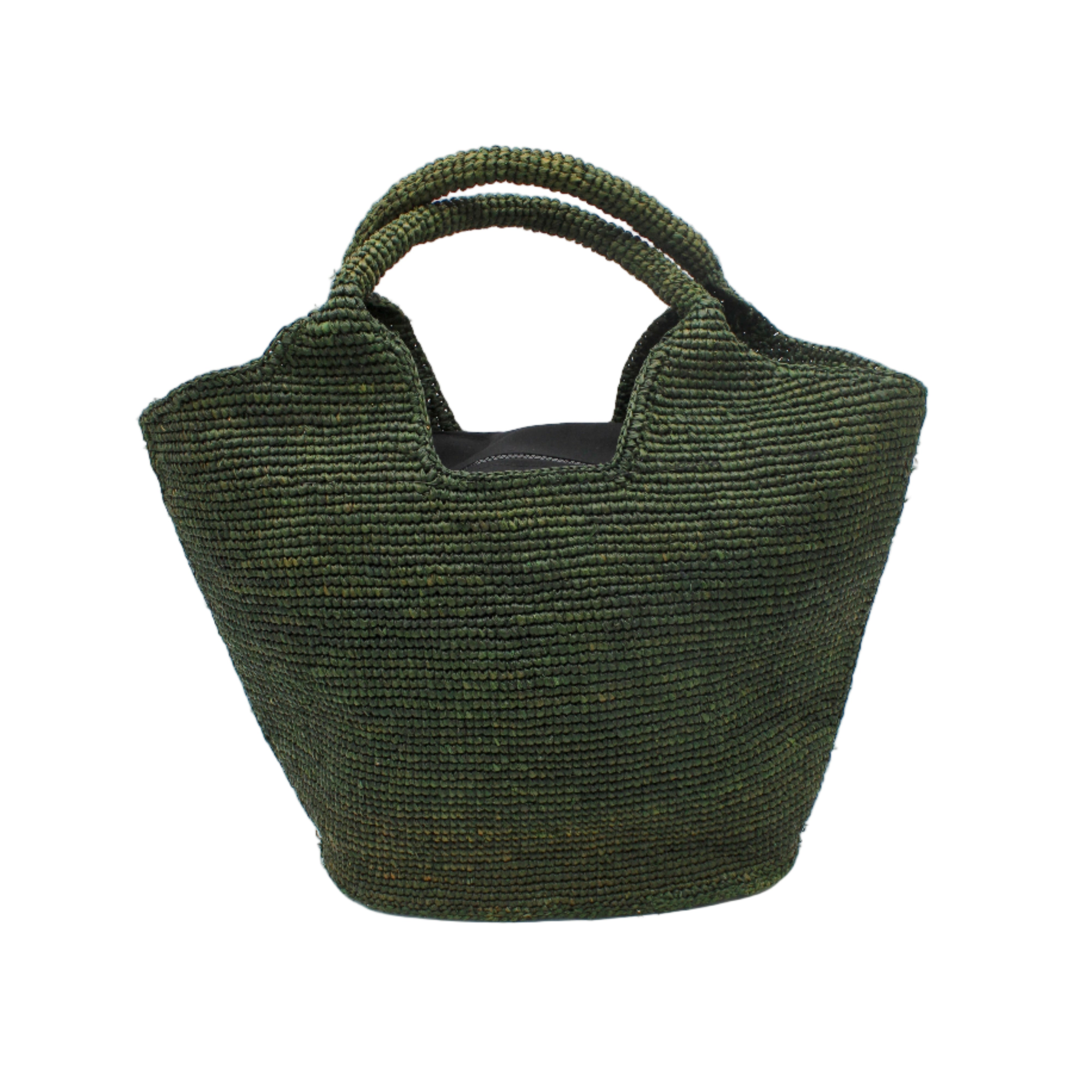 St. Tropez Heart Shaped Crochet Straw Basket Handbag handmade crochet natural raffia palm fiber in a solid hue of Deep Green dark/forrest/green with a subtle link texture beach bag shoulder bag - Shebobo