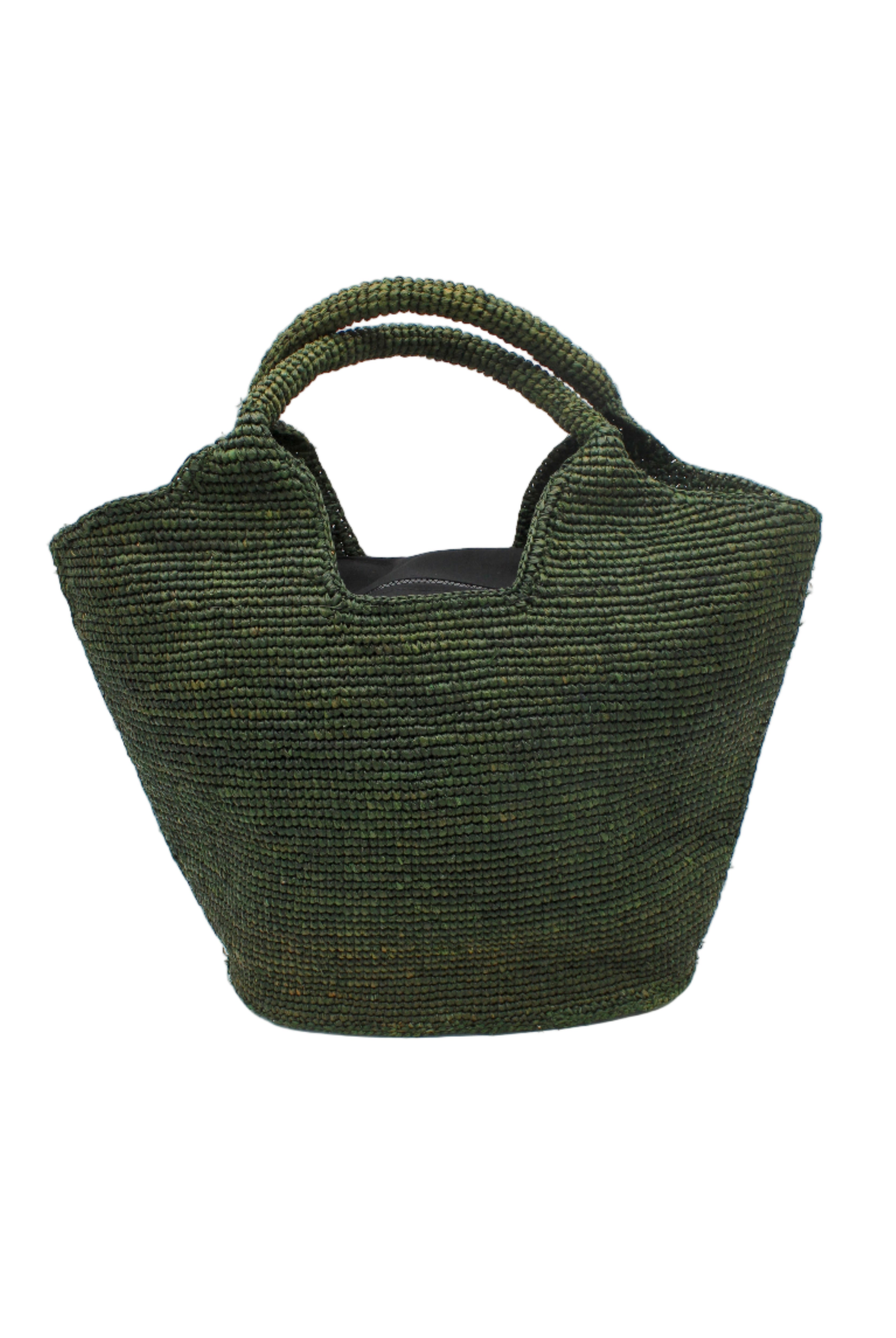 St. Tropez Heart Shaped Crochet Straw Basket Handbag handmade crochet natural raffia palm fiber in a solid hue of Deep Green dark/forrest/green with a subtle link texture beach bag shoulder bag - Shebobo
