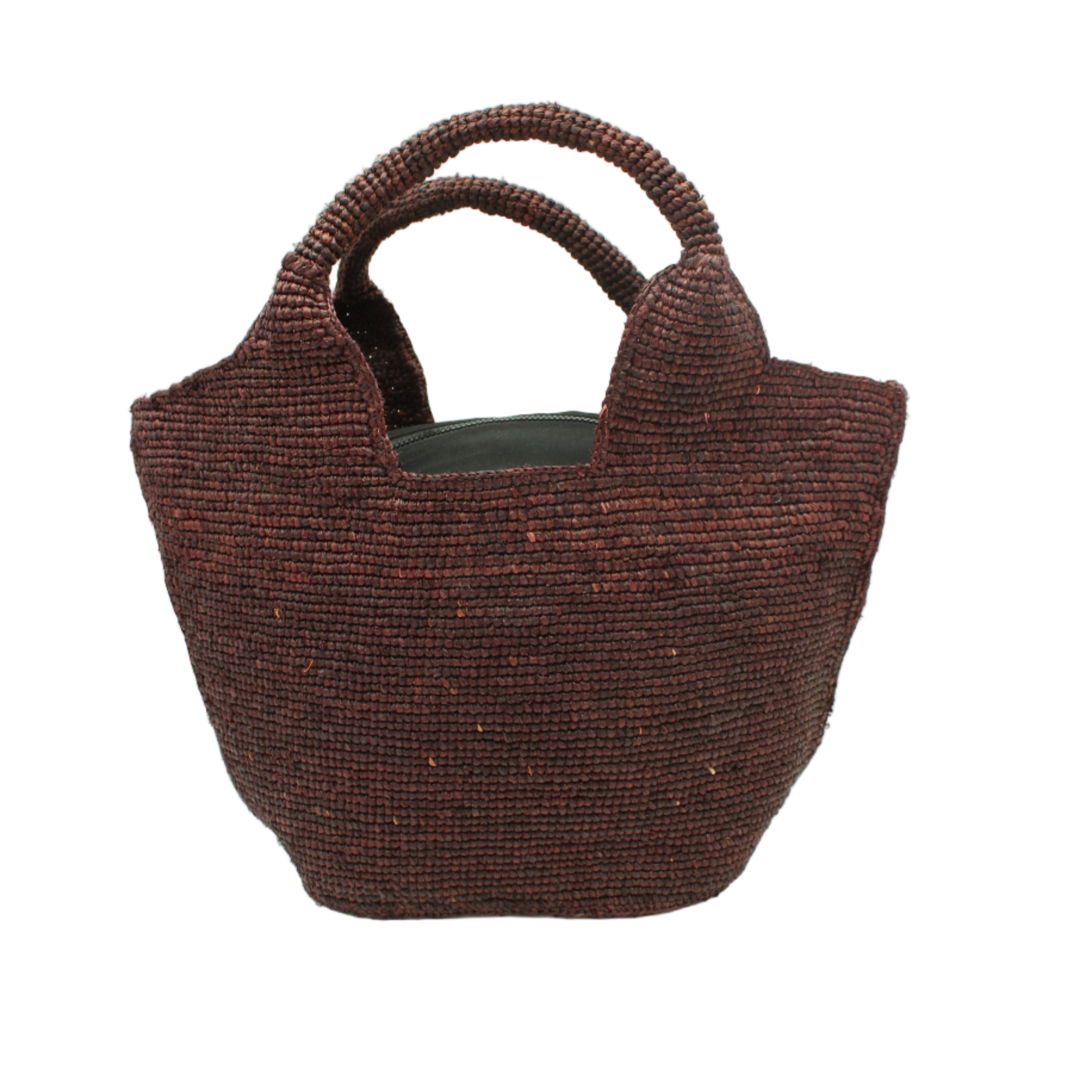 St. Tropez Heart Shaped Crochet Straw Basket Handbag handmade crochet natural raffia palm fiber in a solid hue of Mocha chocolate/dark/brown with a subtle link texture beach bag shoulder bag - Shebobo