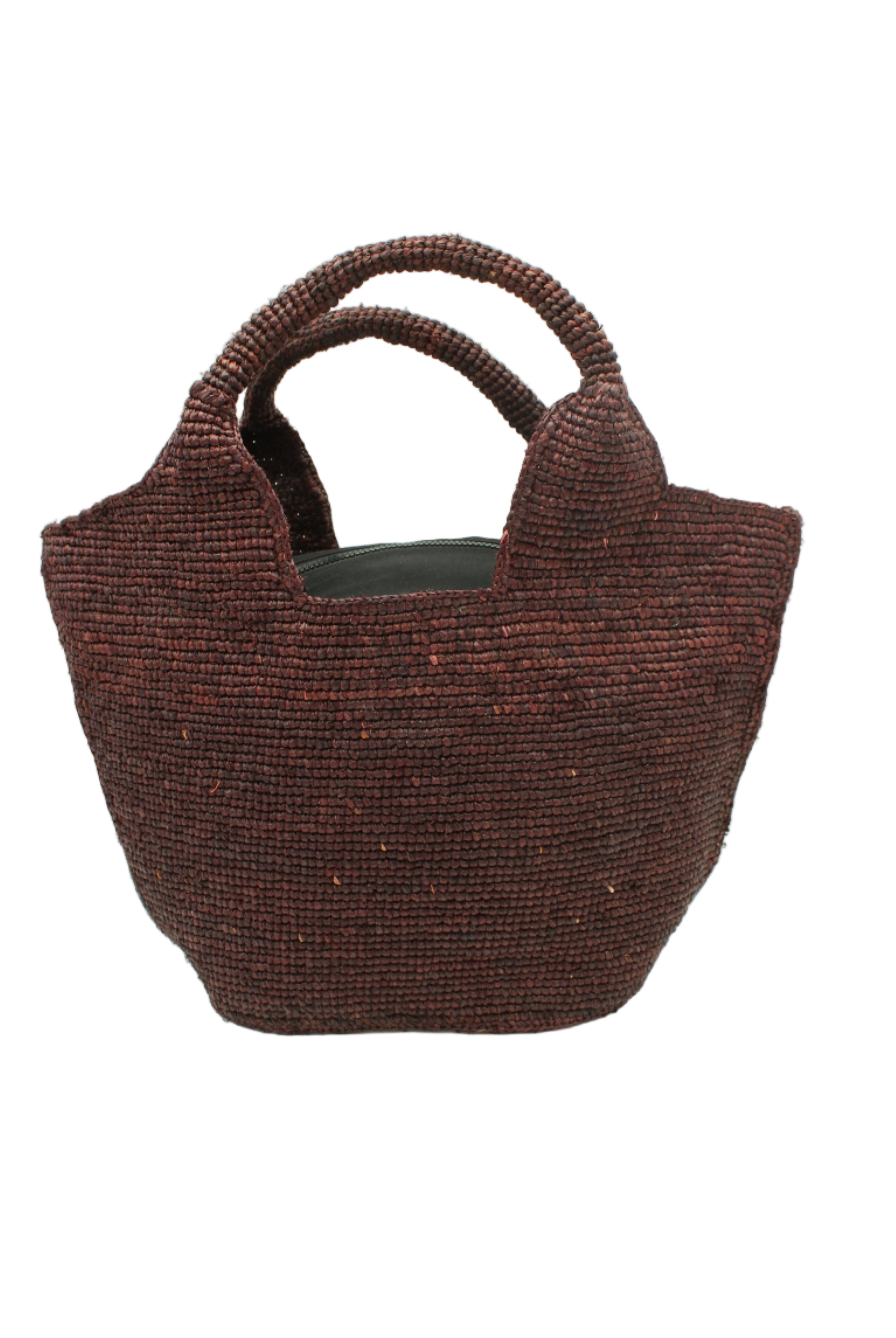 St. Tropez Heart Shaped Crochet Straw Basket Handbag handmade crochet natural raffia palm fiber in a solid hue of Mocha chocolate/dark/brown with a subtle link texture beach bag shoulder bag - Shebobo