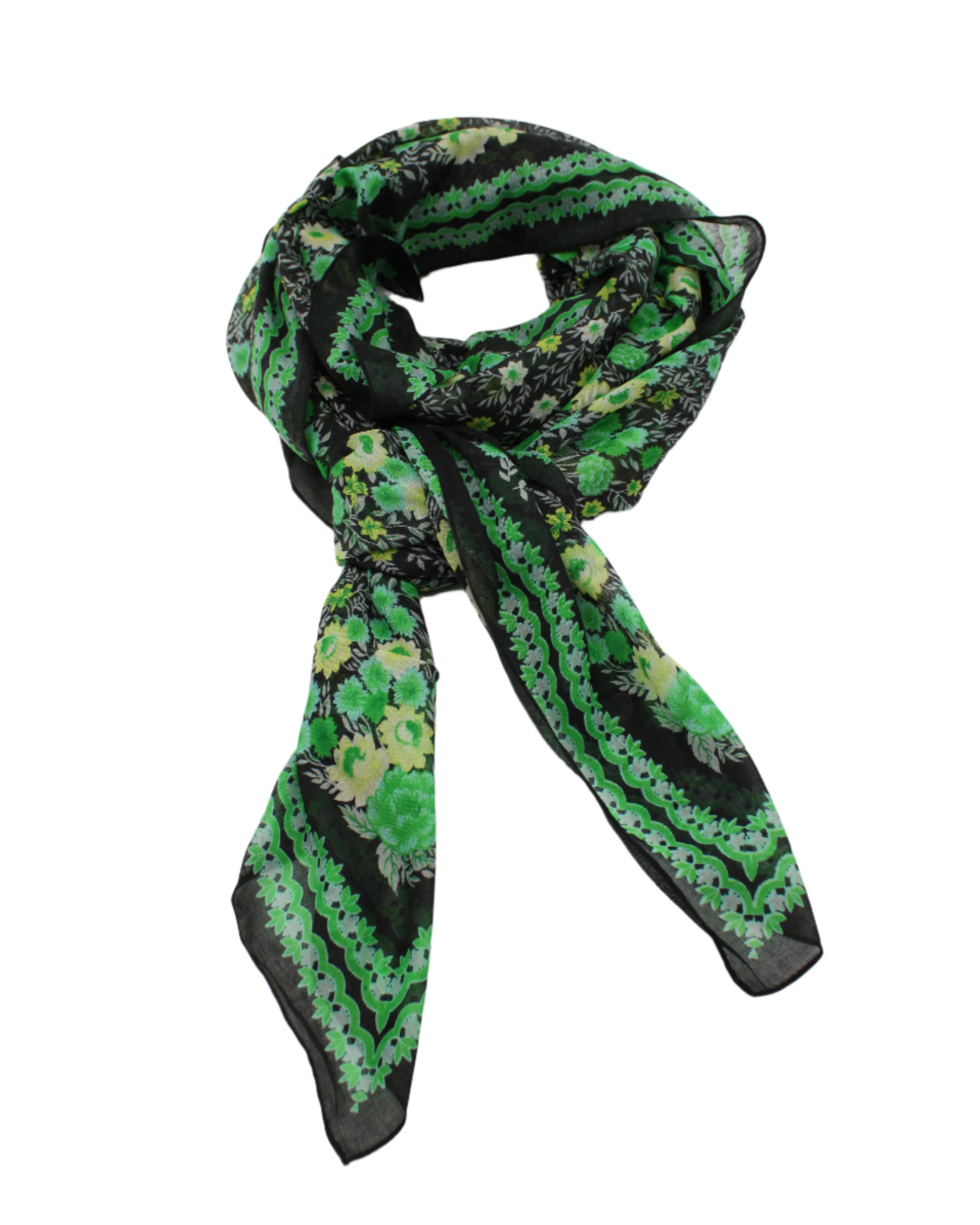 Sweet Meadow Scarf Wrap Green Multicolor Floral Pattern with black, white, green, yellow, etc. - Shebobo