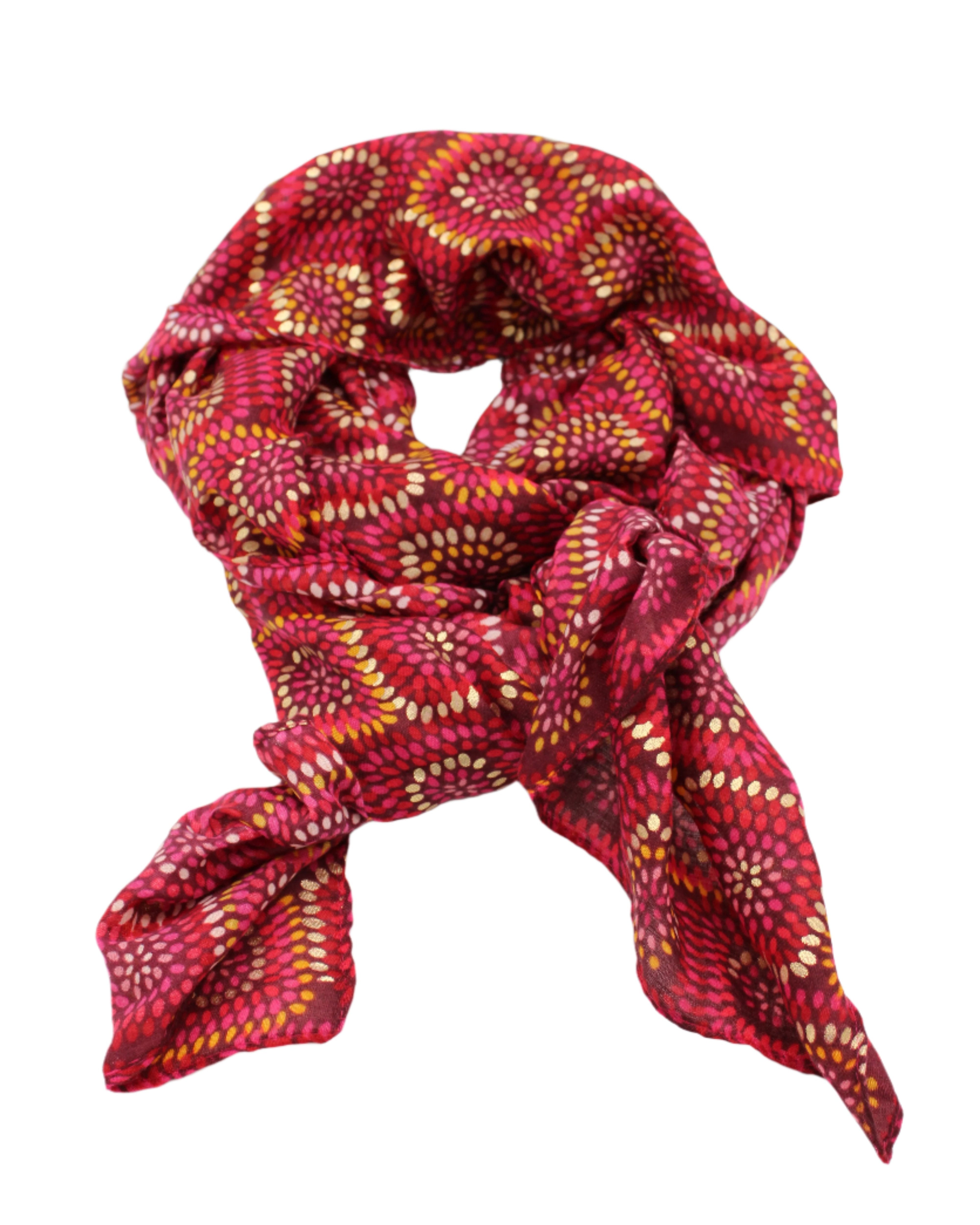 Vegas Geometric Print with Metallic Detailing Scarf & Wrap Red Multicolor Square Patterned Scarf - Shebobo