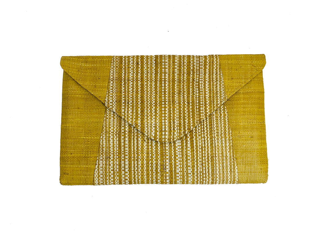 Belvedere envelope clutch cinnamon/brown/tobacco solid color and natural/brown melange pattern raffia straw purse - Shebobo