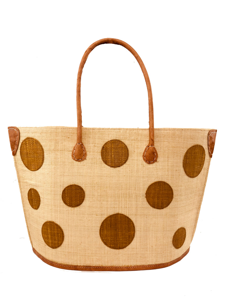 Capri cinnamon/brown/tobacco color polka dot pattern straw tote bag - Shebobo
