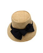 Cara Big Bow Straw Hat Handmade loomed raffia straw hat solid natural bucket hat with large black bow - Shebobo