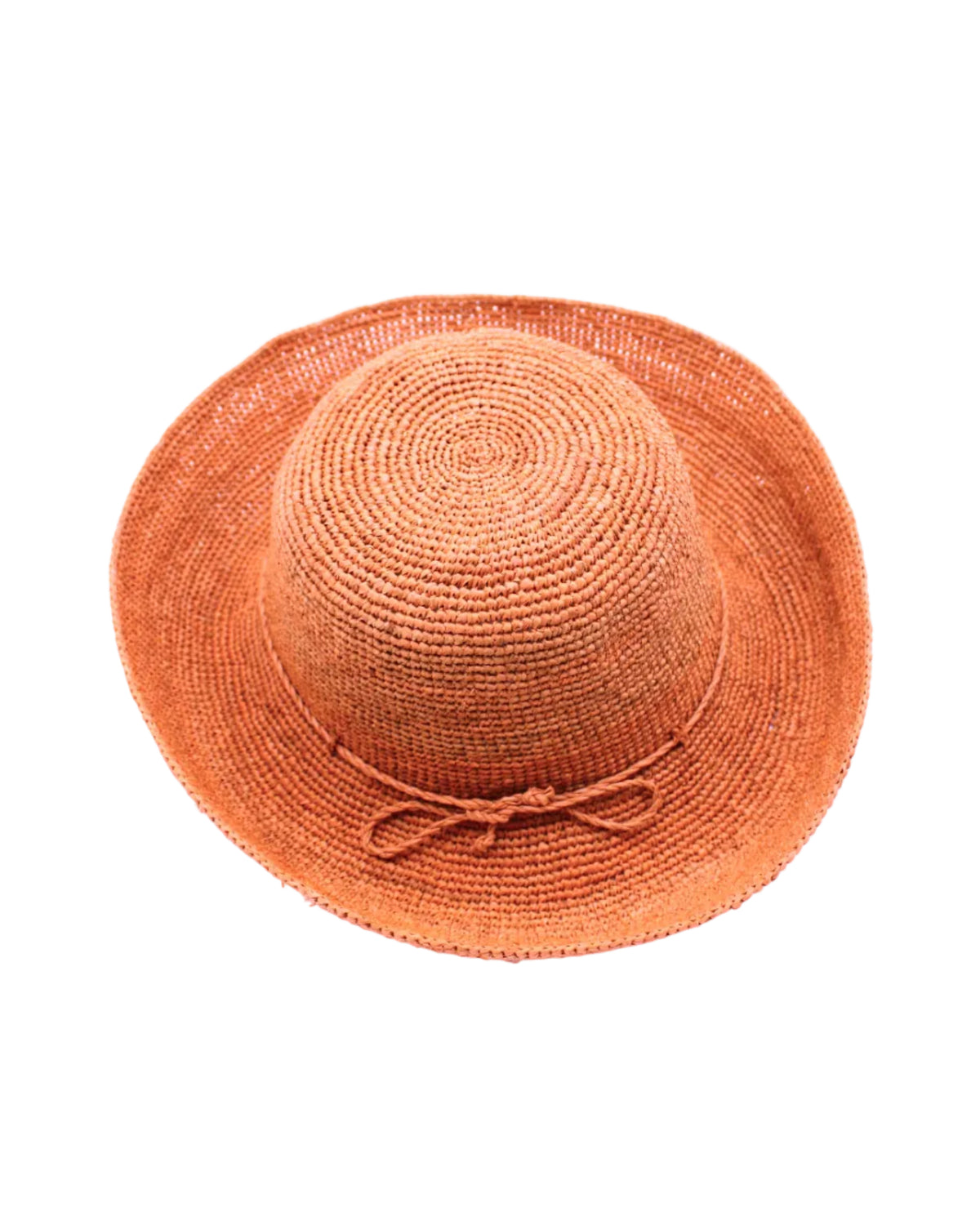 Leor Blush crochet straw hat handmade woven natural raffia palm fiber in a solid hue of blush pink/orange raffia 3" brim packable straw hat with matching adjustable braided hat band - Shebobo