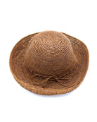 Leor Cinnamon crochet straw hat handmade woven natural raffia palm fiber in a solid hue of cinnamon/tobacco/brown 3" brim packable straw hat with matching adjustable braided hat band - Shebobo