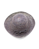 Leor Grey crochet straw hat handmade woven natural raffia palm fiber in a solid hue of grey raffia 3" brim packable straw hat with matching adjustable braided hat band - Shebobo