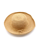Leor Natural crochet straw hat handmade woven natural raffia palm fiber in a solid hue of natural straw color 3" brim packable straw hat with matching adjustable braided hat band - Shebobo