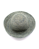 Leor Ocean Mist crochet straw hat handmade woven natural raffia palm fiber in a solid hue of ocean mist/sage/pale/grey green color 3" brim packable straw hat with matching adjustable braided hat band - Shebobo