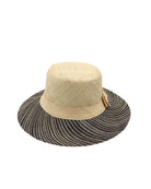 3" Brim Marsea Natural Two Tone Melange Straw Sun Hats handmade loomed natural raffia palm fiber in a two tone color block aesthetic of solid natural straw color on the crown and hatband with multicolor melange heathered pattern swirl of black and natural straw color on the brim lightweight breathable packable hat - Shebobo