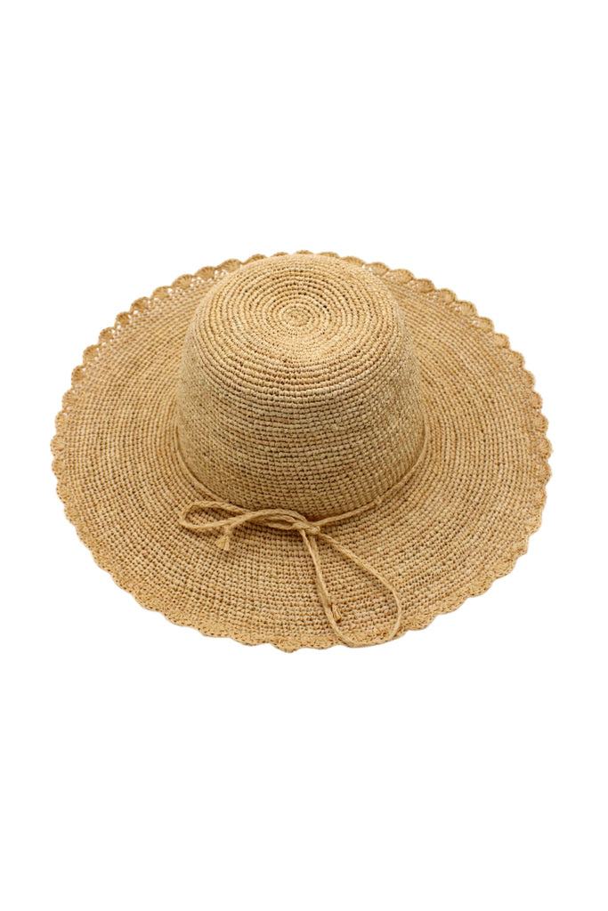 4" Brim Genevieve Natural Crochet Straw Sun Hat with Lace Weave Edge handmade raffia palm fiber crochet solid hue natural straw color rounded crown with detailed lace weave edge and matching adjustable hat band - Shebobo