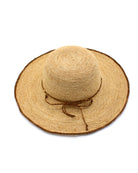 4" Brim Rachel Cinnamon Crochet Straw Sun Hat handmade crochet natural raffia palm fiber hat with dark brown/cinnamon/tobacco edge and matching corded hat band - Shebobo