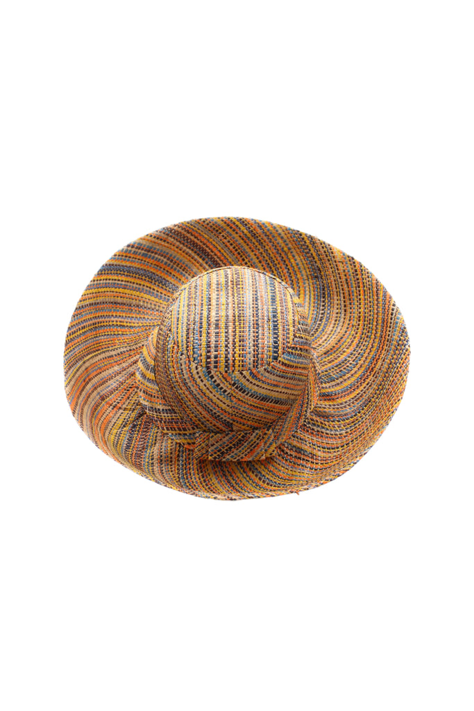 5" & 7" Wide Brim Blush Multi Melange Packable Straw Sun Hat handmade loomed raffia multicolor heathered swirl pattern of orange, blush pink, natural, blue, brown, yellow, etc. - Shebobo