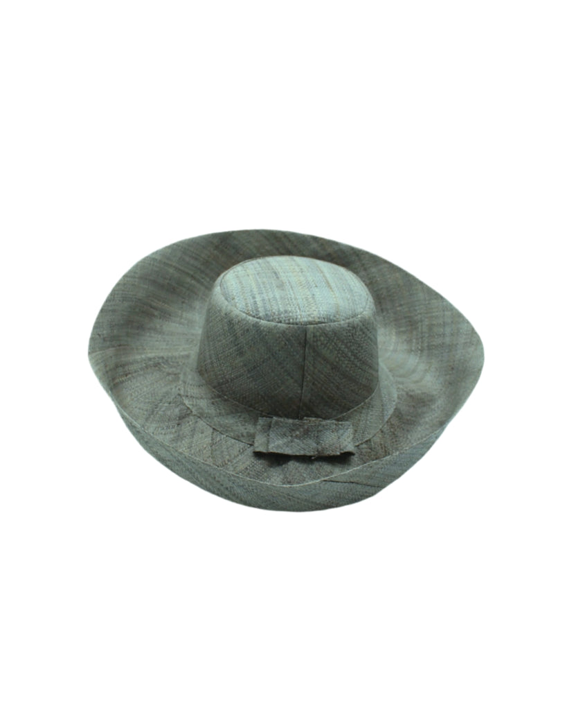 Monica 5" & 7" Wide Brim Sea Sage Packable Straw Sun Hat handmade loomed raffia in a solid hue of blue/green/dark grey lightweight malleable flexible sun protection hat - Shebobo