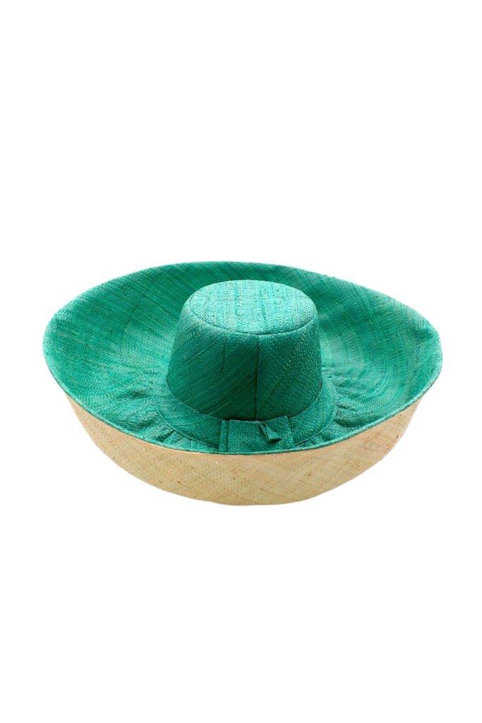 5 inch or 7 inch wide brim handmade seafoam blue/green top half and natural straw color bottom half two tone loomed raffia sun protection packable lightweight straw hat - Shebobo