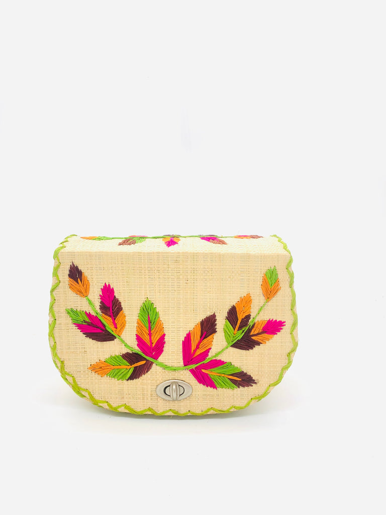 70's Multicolor Embroidered Vines Straws Crossbody Bag - Colors Sold as Assorted - Shebobo