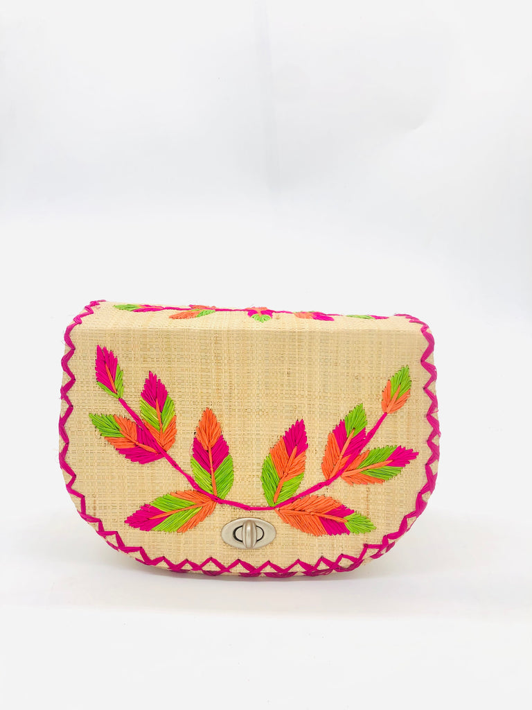 70's Multicolor Embroidered Vines Straws Crossbody Bag - Colors Sold as Assorted - Shebobo
