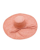 7" Brim Natasha Blush Woven XL Straw Sun Hat handmade woven natural raffia palm fiber in a solid hue of blush red/pink with matching adjustable twisted raffia hat band and and extra wide brim - Shebobo