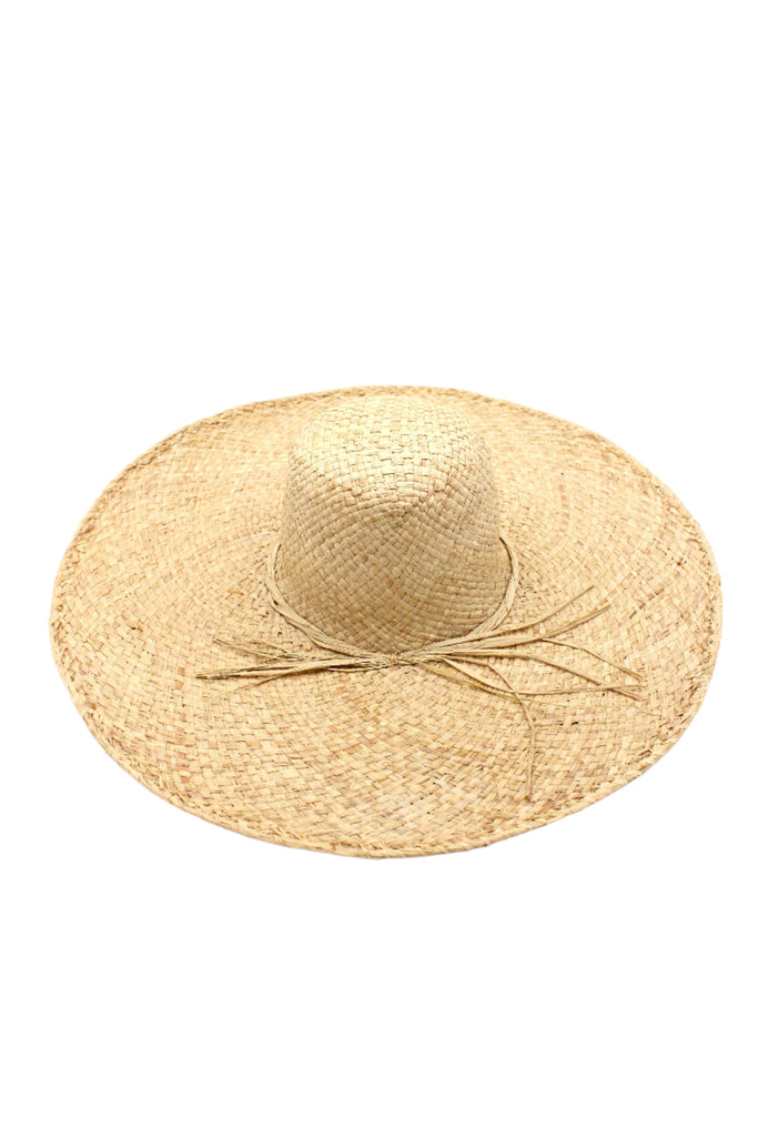 7" Brim Natasha Natural Woven XL Straw Sun Hat handmade woven natural raffia palm fiber in a solid hue of natural straw color with matching adjustable twisted raffia hat band and and extra wide brim - Shebobo