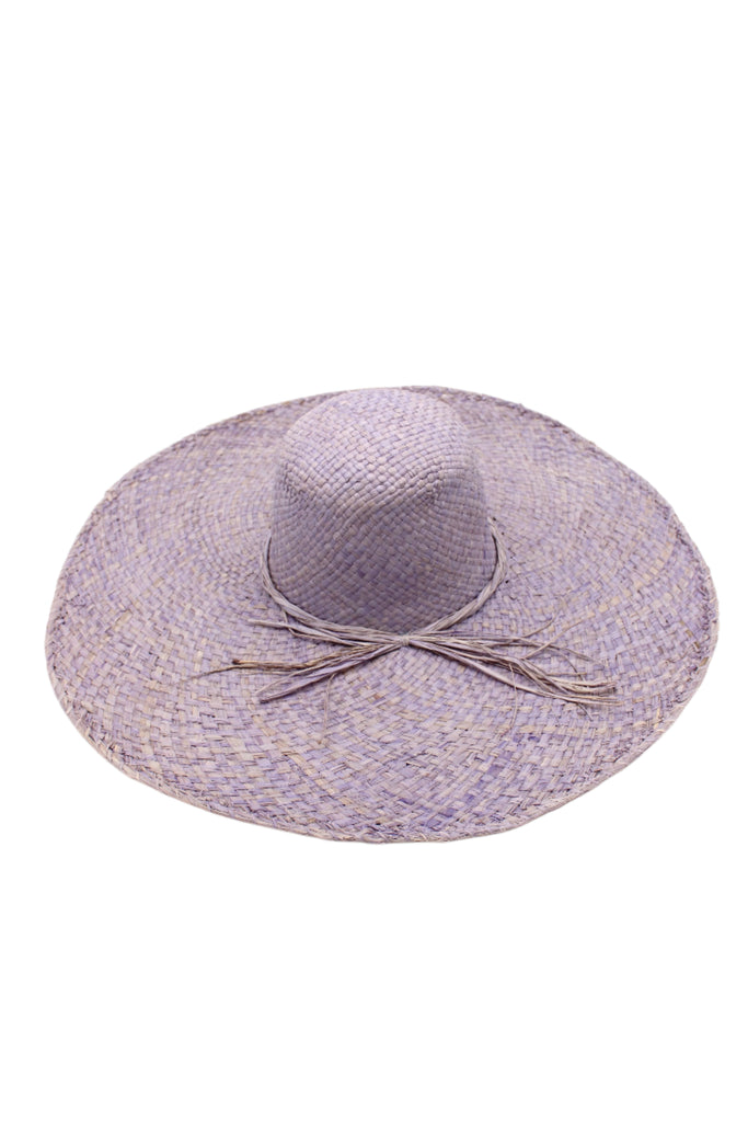 7" Brim Natasha Wisteria Woven XL Straw Sun Hat handmade woven natural raffia palm fiber in a solid hue of wisteria/lavender/lilac pink/purple with matching adjustable twisted raffia hat band and and extra wide brim - Shebobo