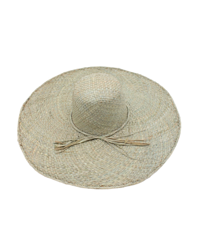 7" Wide Brim Natasha Ocean Mist Woven XL Straw Sun Hat handmade woven natural raffia palm fiber in a solid hue of ocean mist sage/green with matching adjustable twisted raffia hat band and and extra wide brim - Shebobo