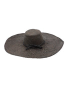 7" Wide Brim Natasha Black Woven XL Straw Sun Hat handmade woven natural raffia palm fiber in a solid hue of black with matching adjustable twisted raffia hat band and and extra wide brim - Shebobo