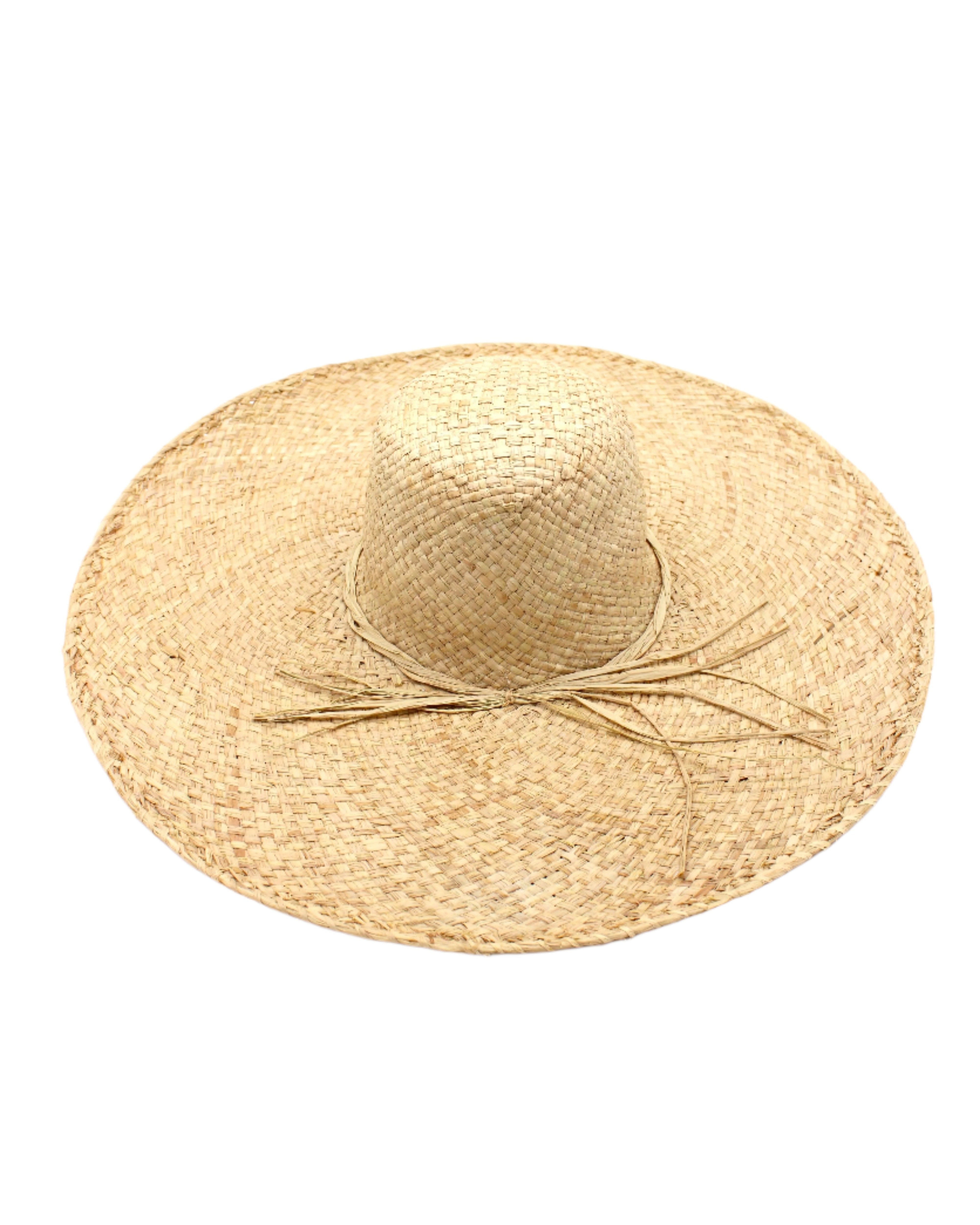 7" Wide Brim Natasha Natural Woven XL Straw Sun Hat handmade woven natural raffia palm fiber in a solid hue of natural straw color with matching adjustable twisted raffia hat band and and extra wide brim - Shebobo