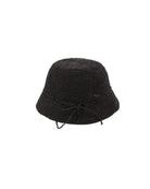 Ali 2" Brim Crochet Bucket Raffia Straw Hats handmade natural raffia palm fiber in a subtle crochet link texture spiraling out from the top crown of the hat to the edge of the brim in a solid hue of black with matching braided adjustable hat band sun hat - Shebobo