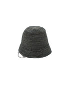 Ali 2" Brim Crochet Bucket Raffia Straw Hats handmade natural raffia palm fiber in a subtle crochet link texture spiraling out from the top crown of the hat to the edge of the brim in a solid hue of gray with matching braided adjustable hat band sun hat - Shebobo
