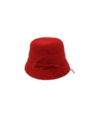 Ali 2" Brim Crochet Bucket Raffia Straw Hats handmade natural raffia palm fiber in a subtle crochet link texture spiraling out from the top crown of the hat to the edge of the brim in a solid hue of red with matching braided adjustable hat band sun hat - Shebobo