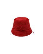 Ali 2" Brim Crochet Bucket Raffia Straw Hats handmade natural raffia palm fiber in a subtle crochet link texture spiraling out from the top crown of the hat to the edge of the brim in a solid hue of red with matching braided adjustable hat band sun hat - Shebobo
