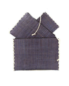 Amelia Set of 3 Black Nesting Zippered Straw Clutches Solid Colors handmade loomed raffia in a solid hue with matching zipper and braided zipper pull with cross stitch edging in three sizes of small, medium, and large - Shebobo